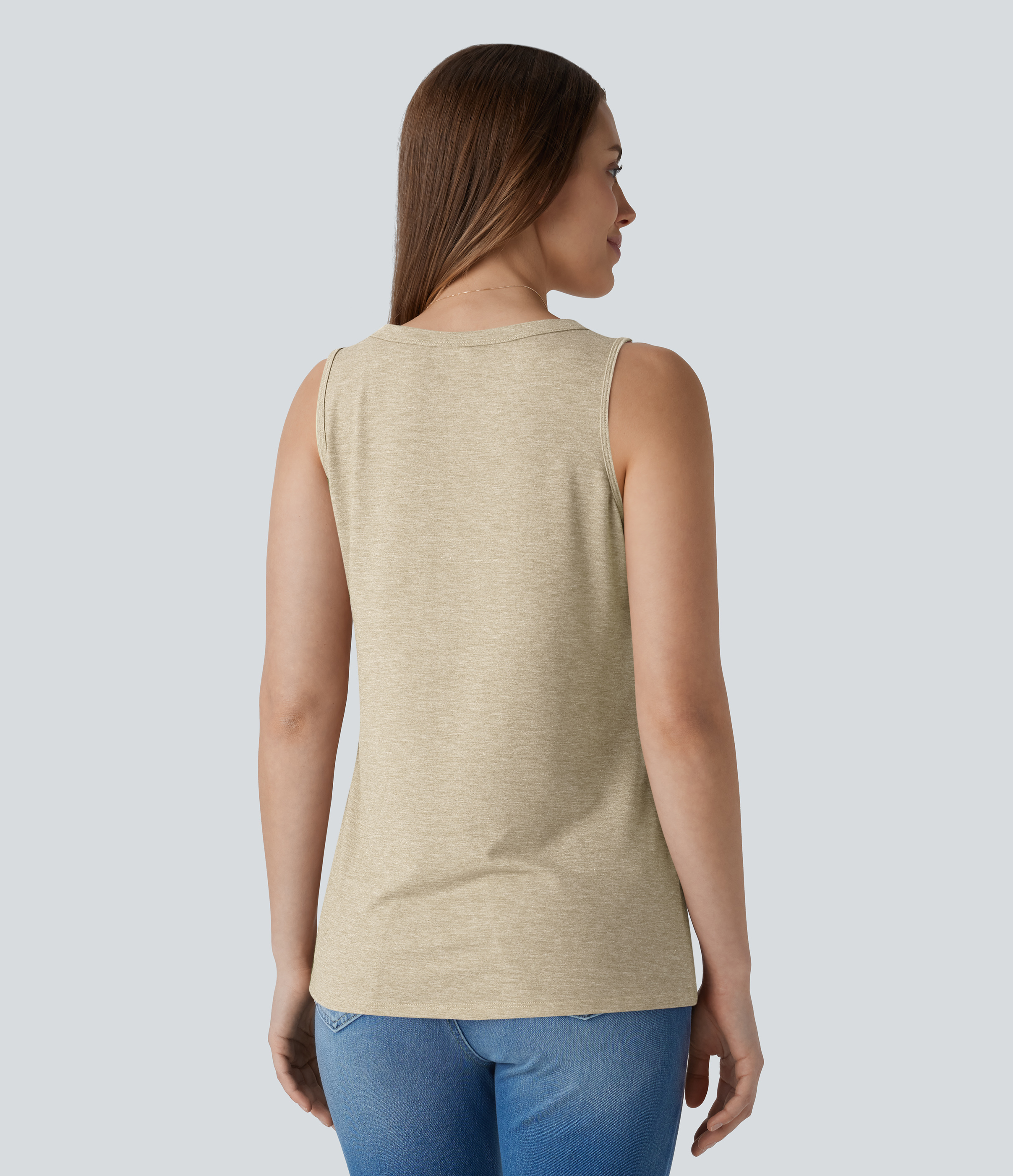 Soft Rice White V Neck Sleeveless Decorative Casual Top / 2