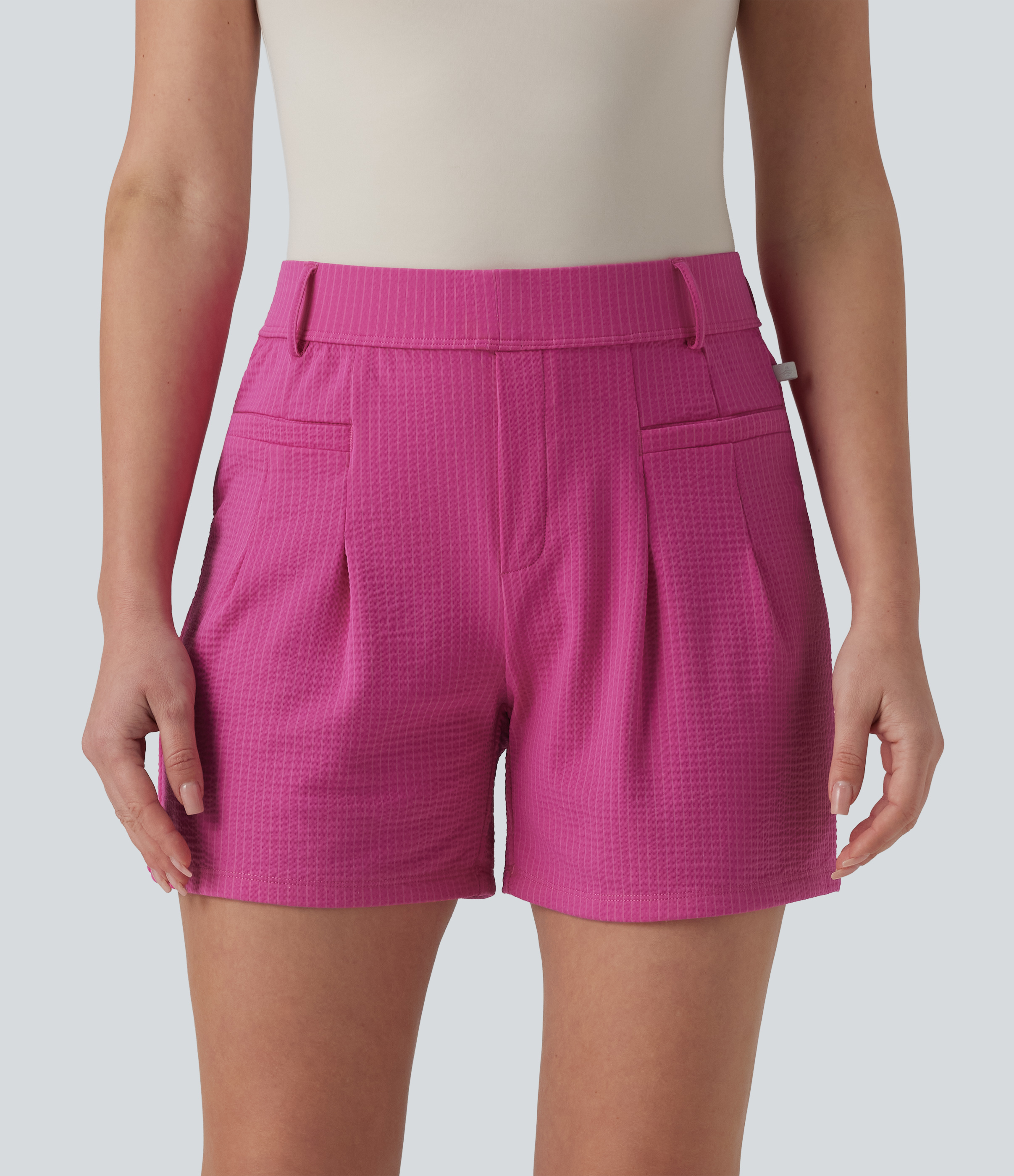 Rosewood Ribbed High Waisted Quick Dry Golf Shorts with Pockets-UPF40+ / 2