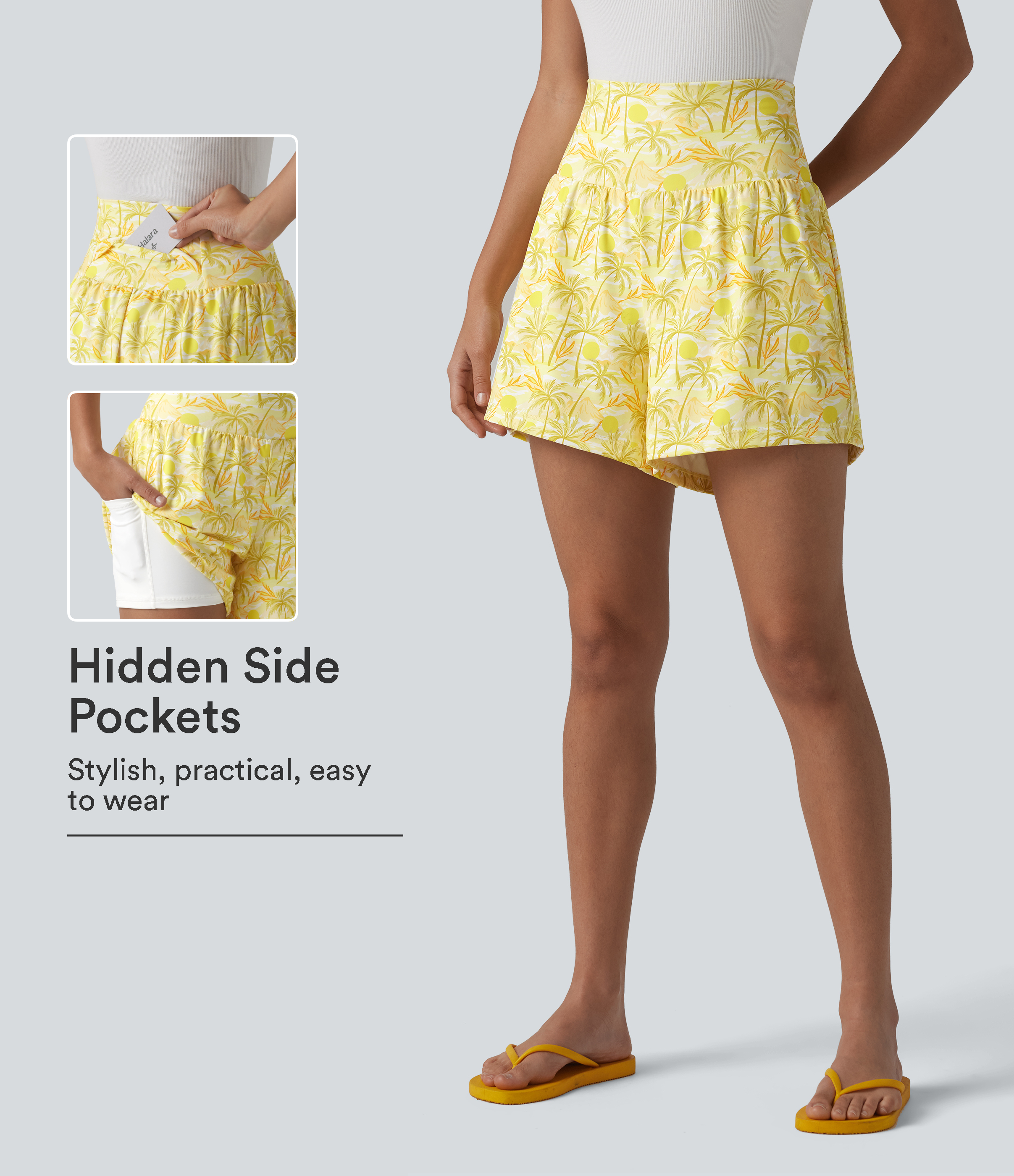 High Waisted 2-in-1 Hawaii Shorts 5'' with Pockets