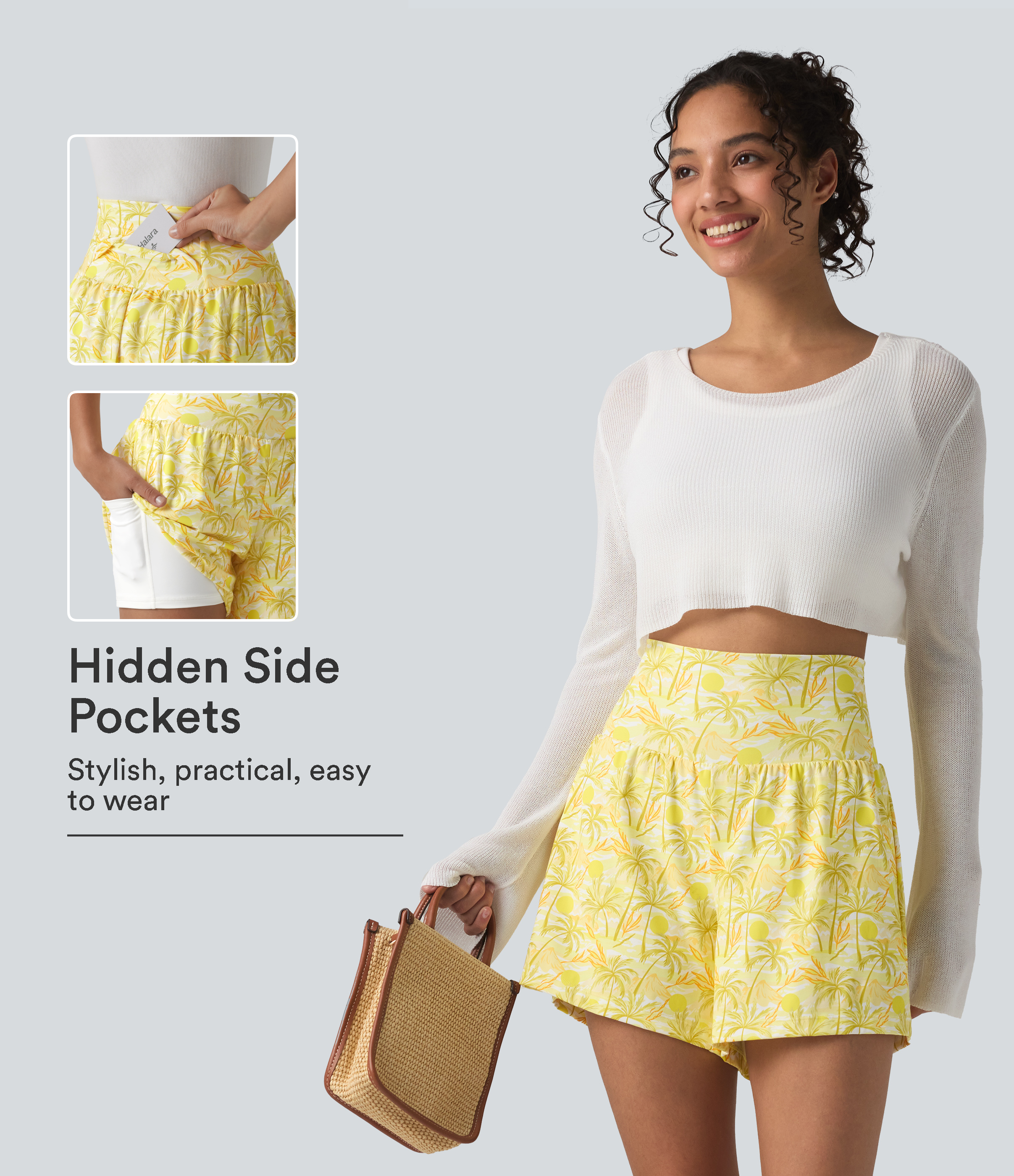 High Waisted 2-in-1 Hawaii Shorts 5'' with Pockets