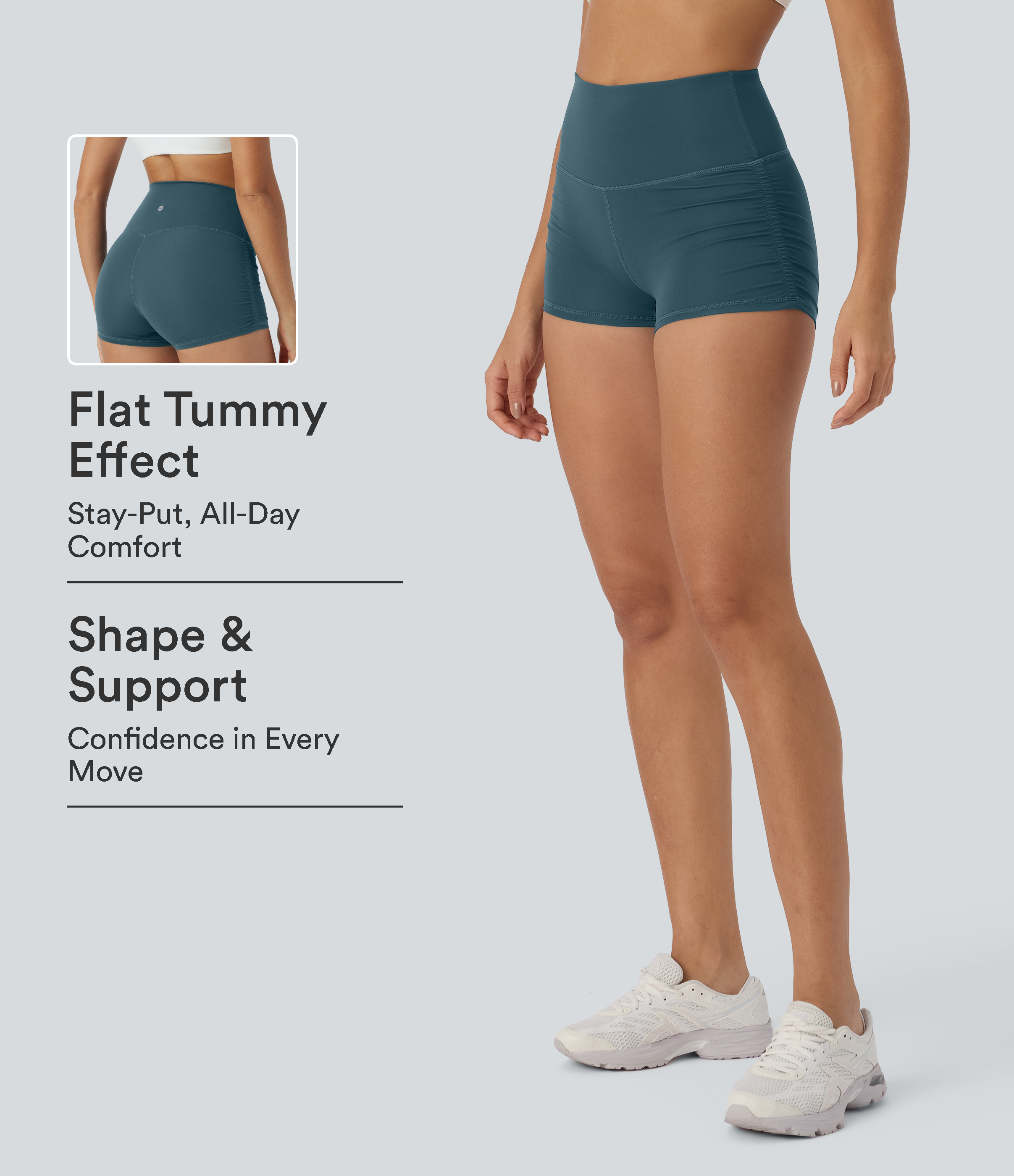 SoftlyZero™ QuickDry High Waisted Tummy Control Ruched Running Biker Shorts 2.5''