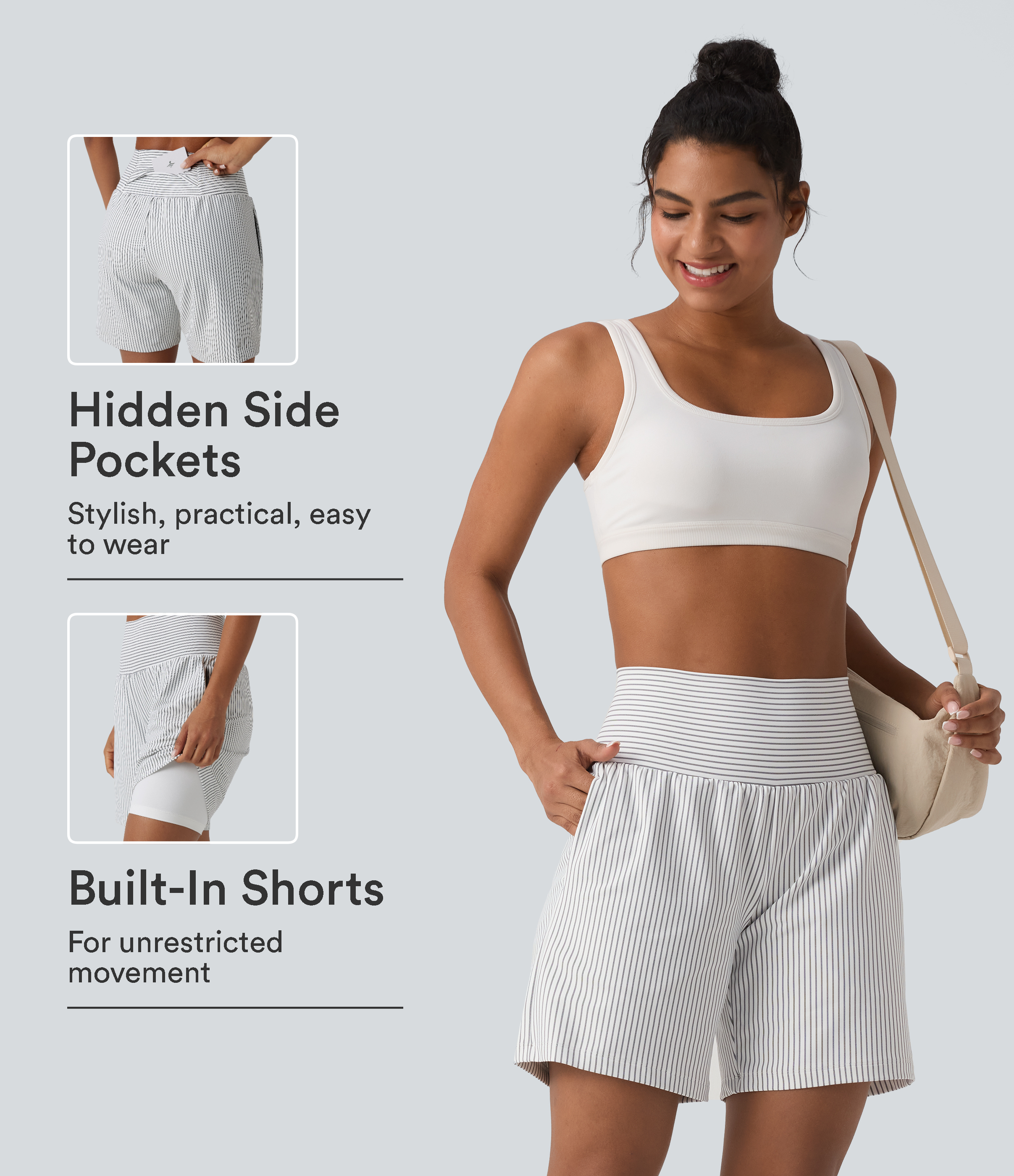 Super High Waisted 2-in-1 Stripe Yoga Shorts 7'' with Pockets