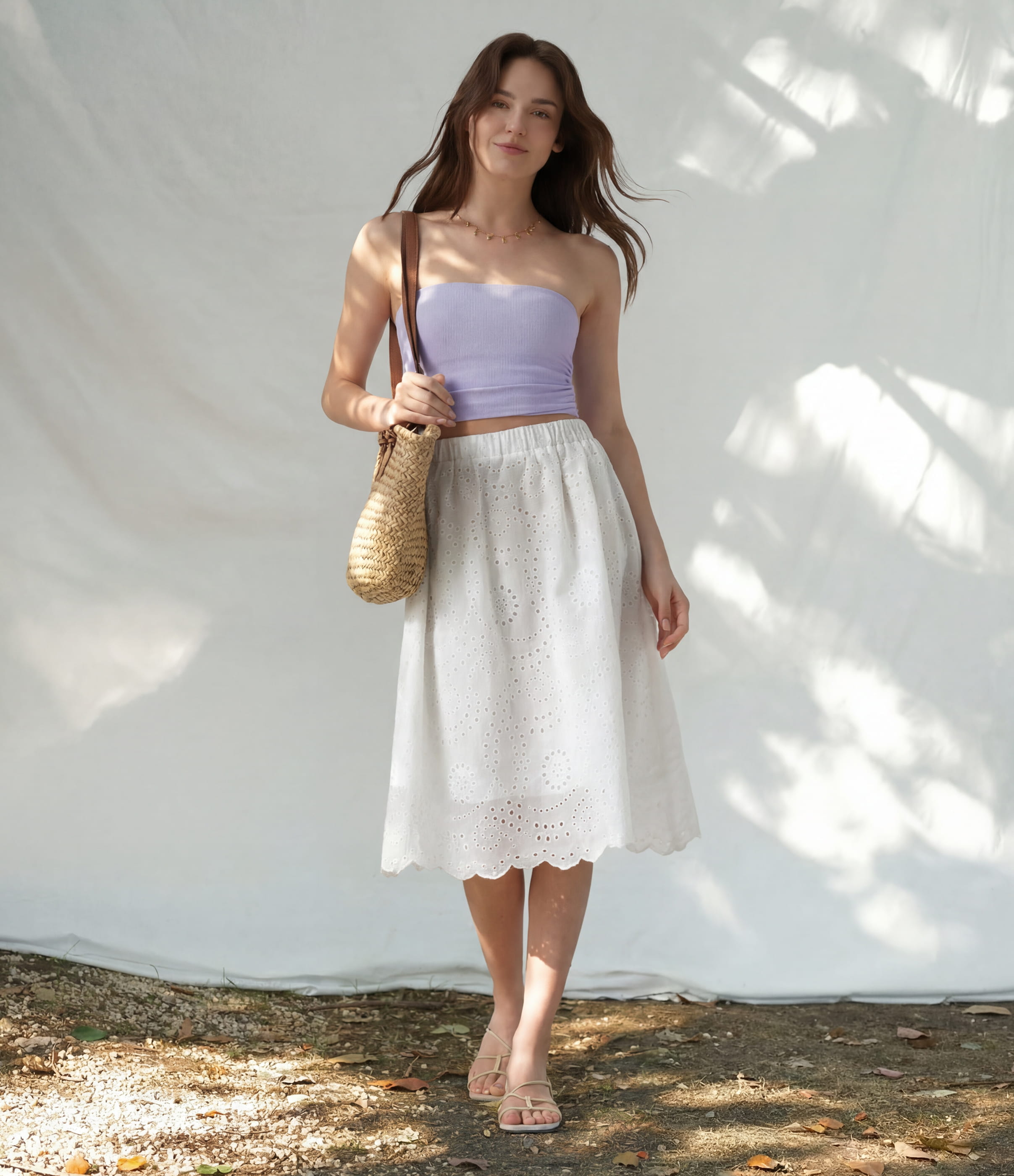 High Waisted Embroidery Eyelet Resort A-line Skirt