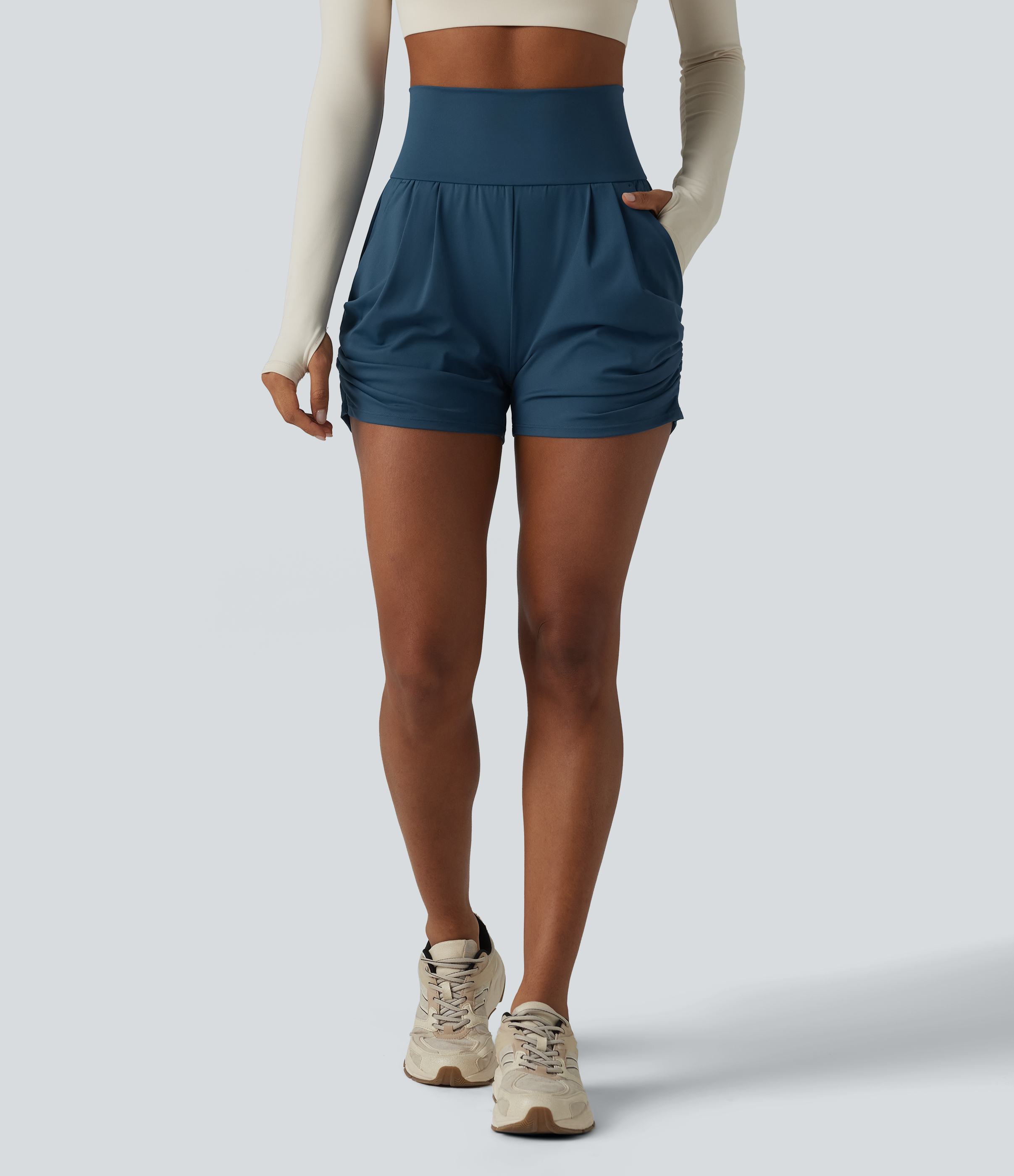 SoftlyZero™ Airy High Waisted Ruched InstantCool Yoga Shorts 3'' with Pockets