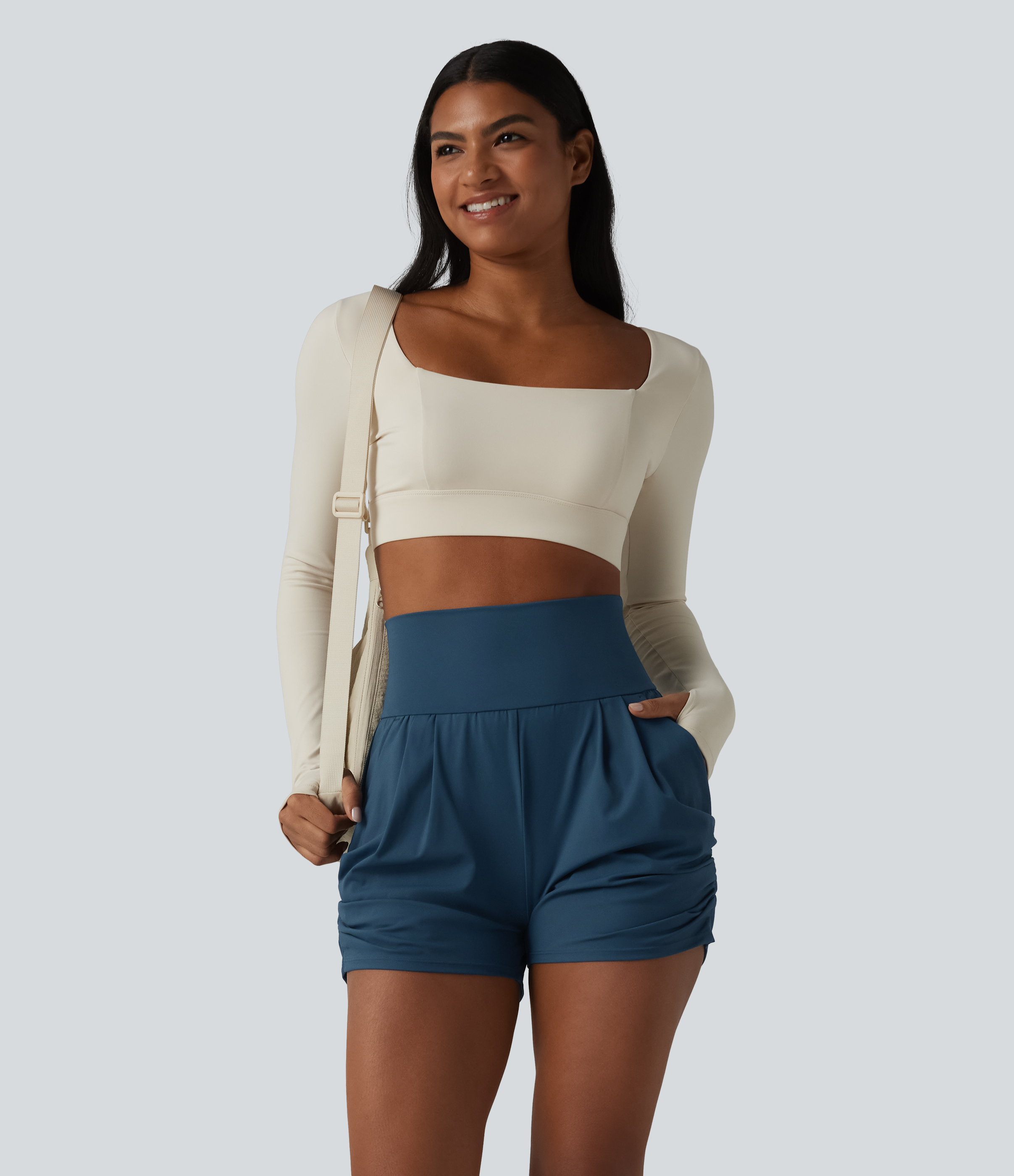 SoftlyZero™ Airy High Waisted Ruched InstantCool Yoga Shorts 3'' with Pockets