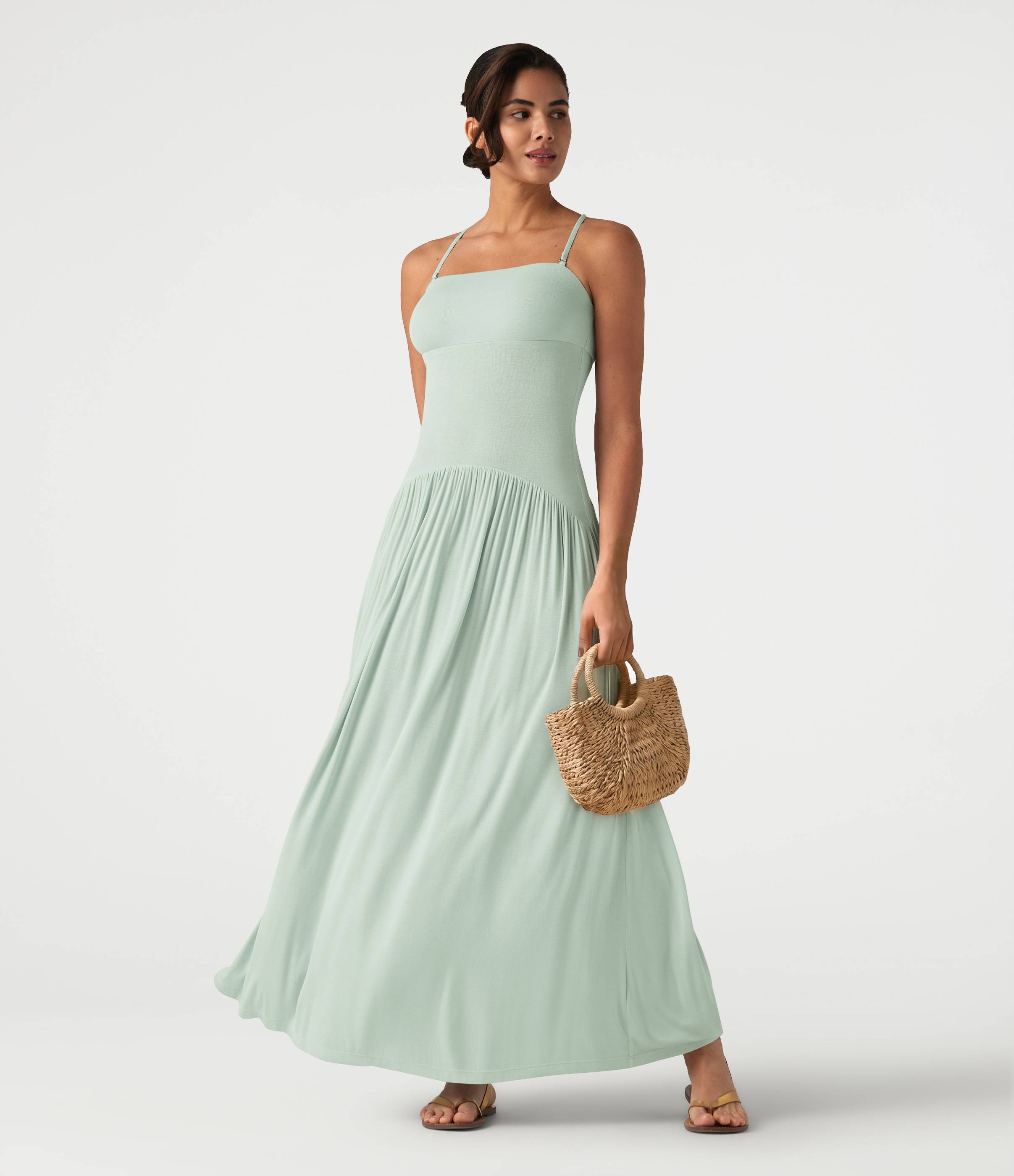 Ribbed Flowy Maxi Slip Dress with Pockets