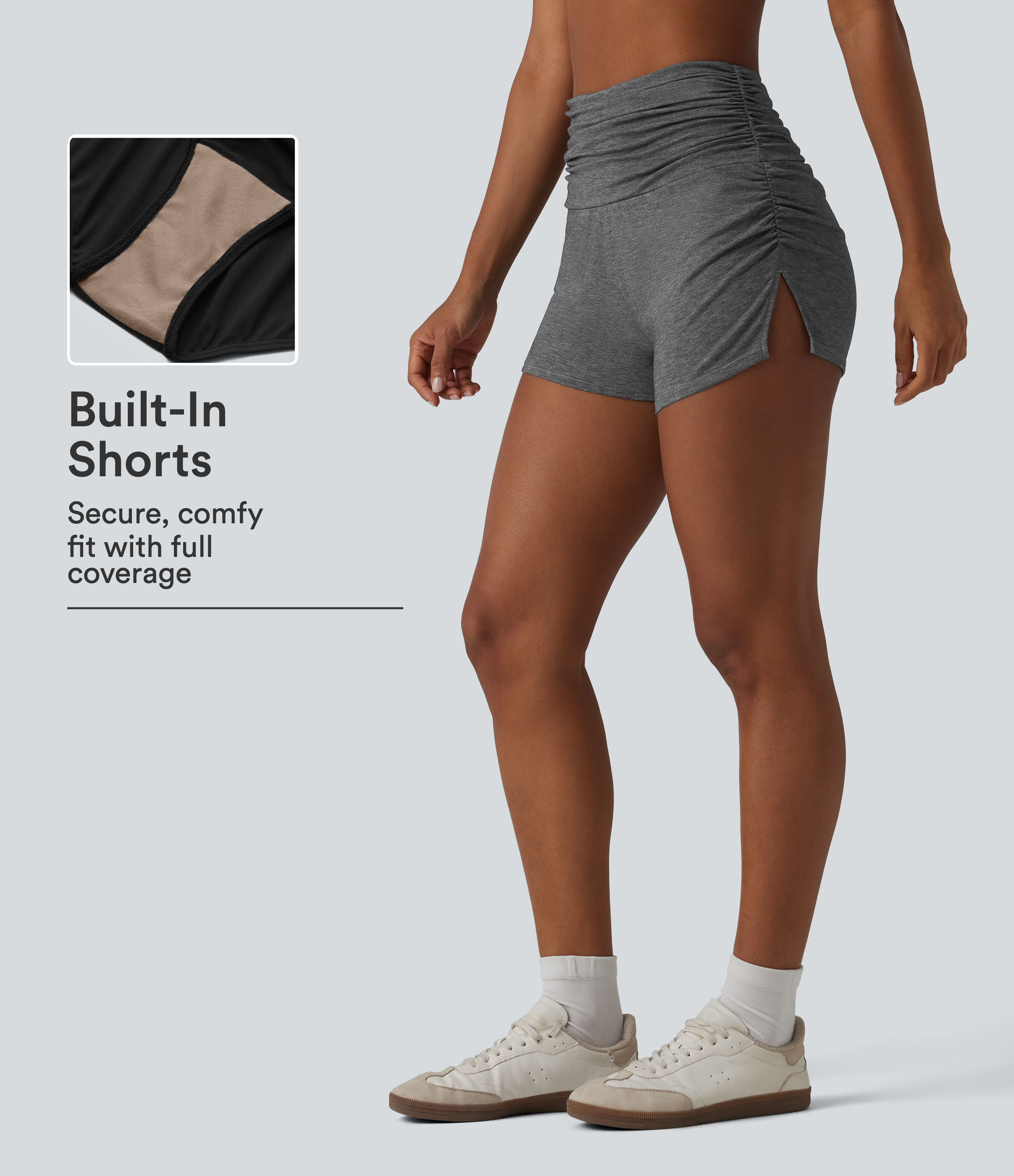 High Waisted Ruched Built-in Underwear Casual Shorts 2.5''