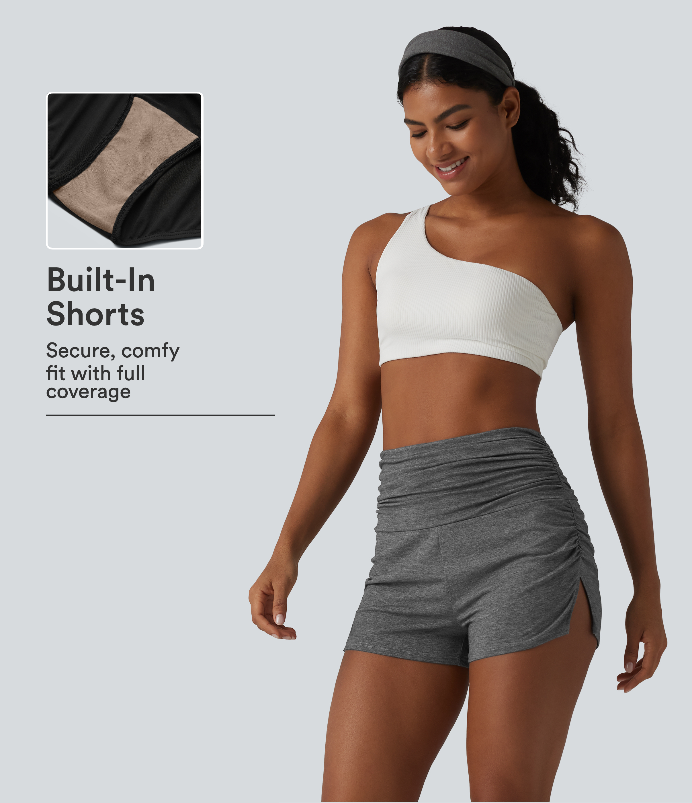 High Waisted Ruched Built-in Underwear Casual Shorts 2.5''