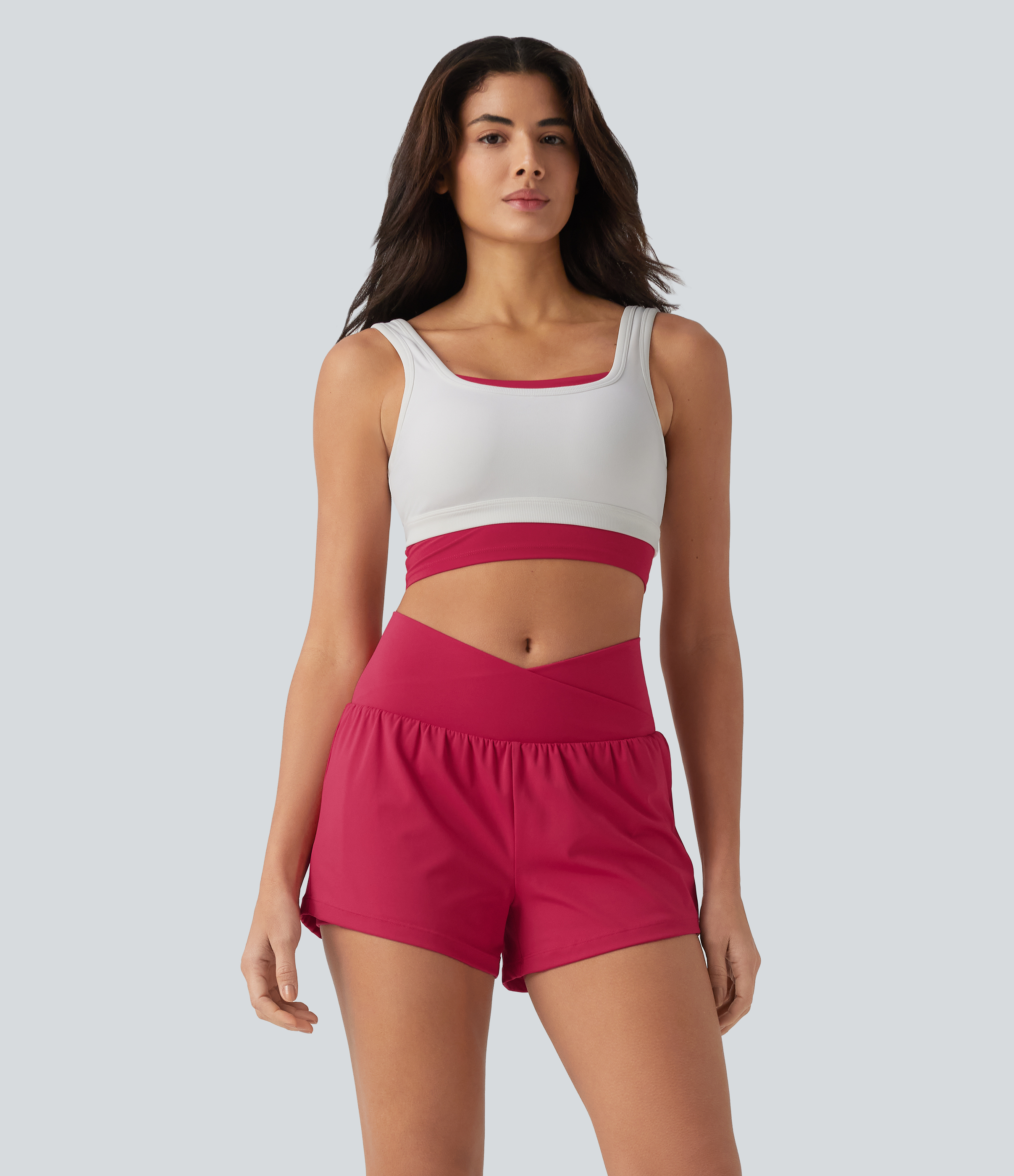SoftlyZero™ Airy Crossover High Waisted 2-in-1 InstantCool Yoga Shorts 3'' with Pockets