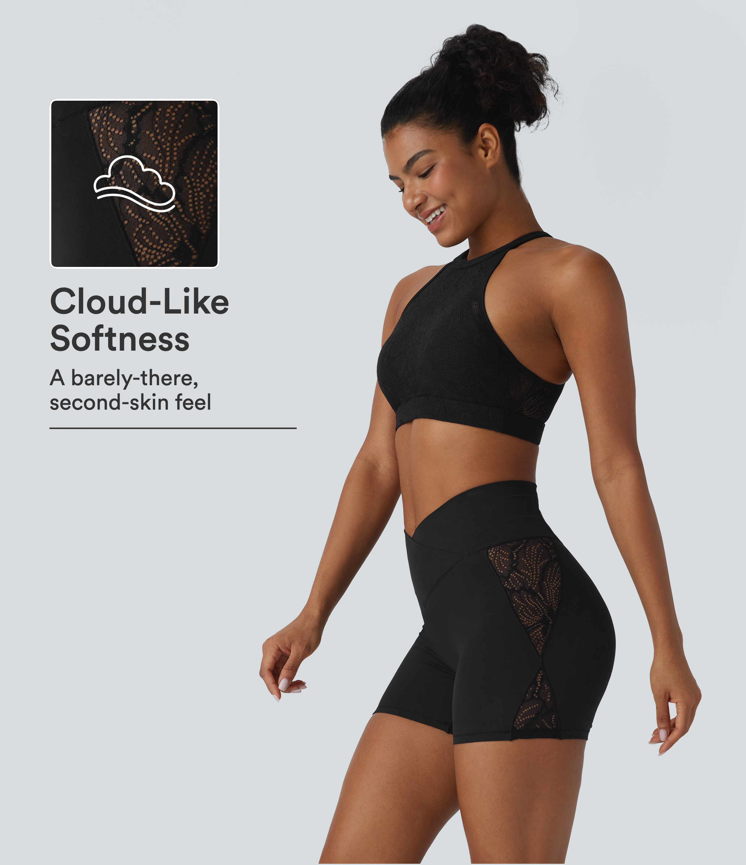 SoftlyZero™ High Waisted Crossover Contrast Lace Pocket Yoga Biker Shorts 5''-UPF50+