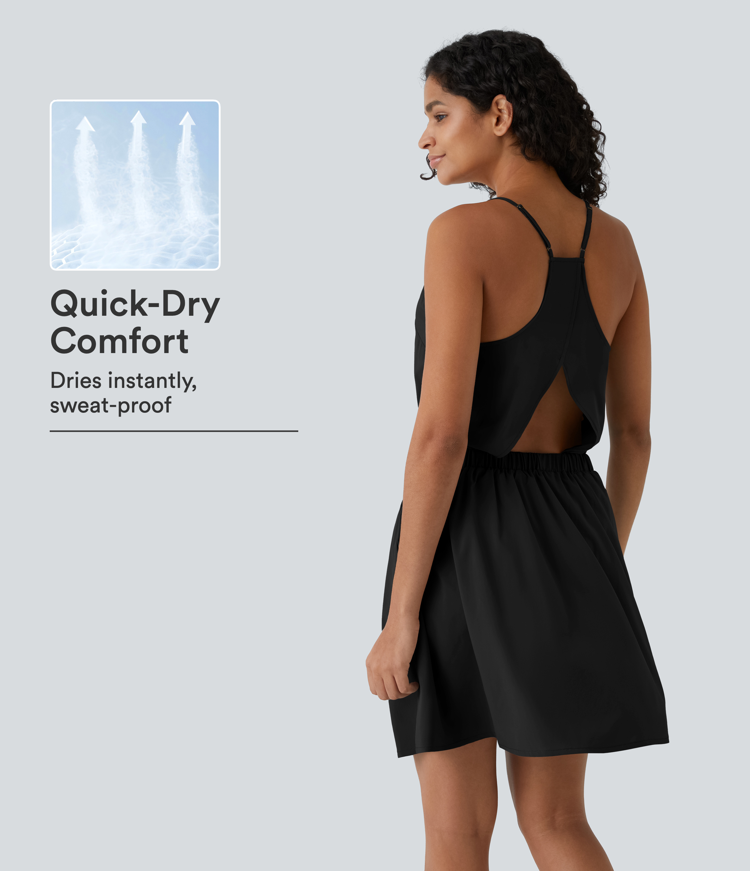 Breezeful™ Minivestido secado rápido pliegues bolsillo lateral sin espalda tirante ajustable