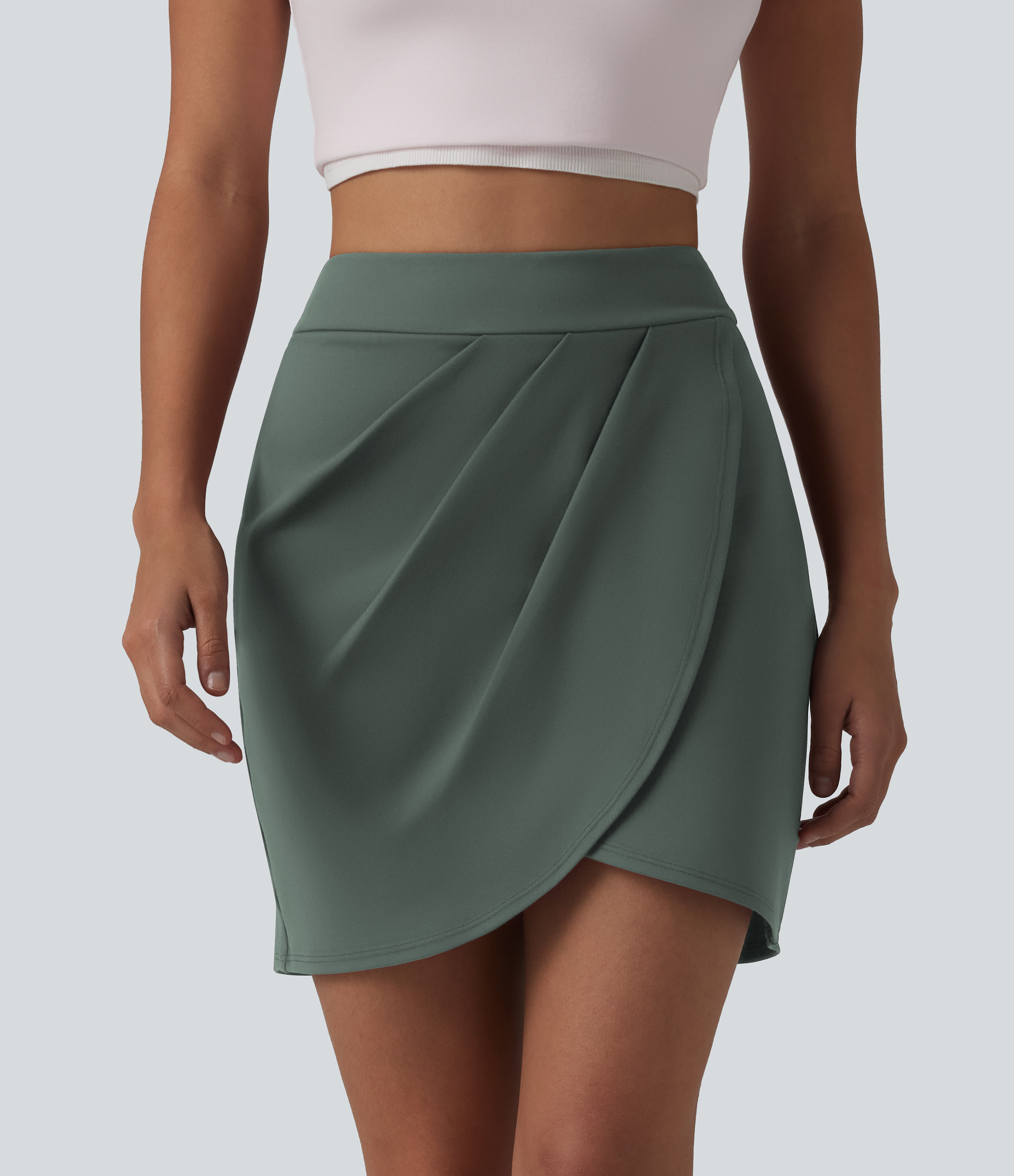 DayStretch High Waisted Pleated Crossover Hem 2-in-1 Bodycon Mini Casual Skirt
