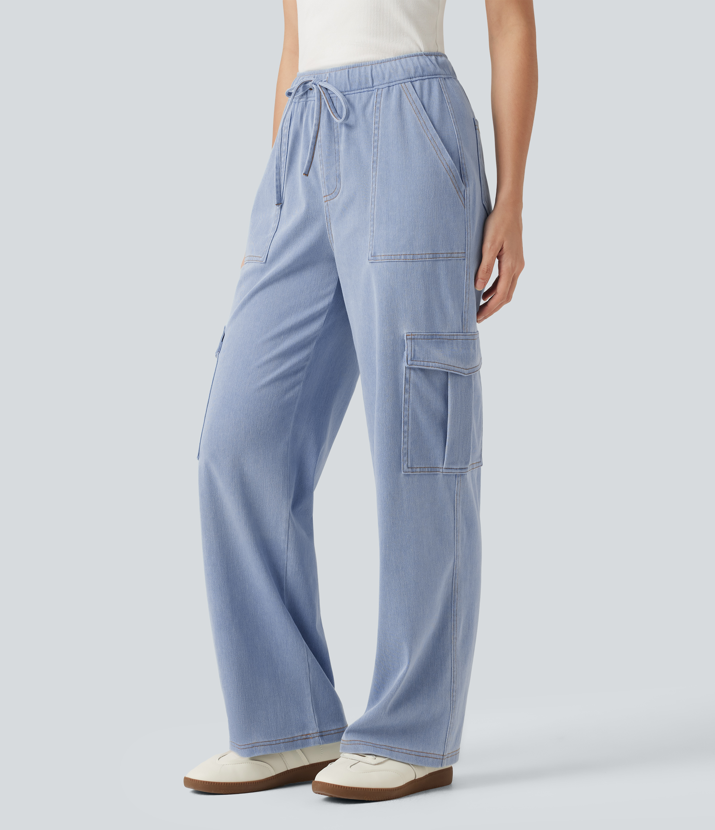 Jean cargo droit Halara Flex™ taille mi-haute avec cordon de serrage et poches
