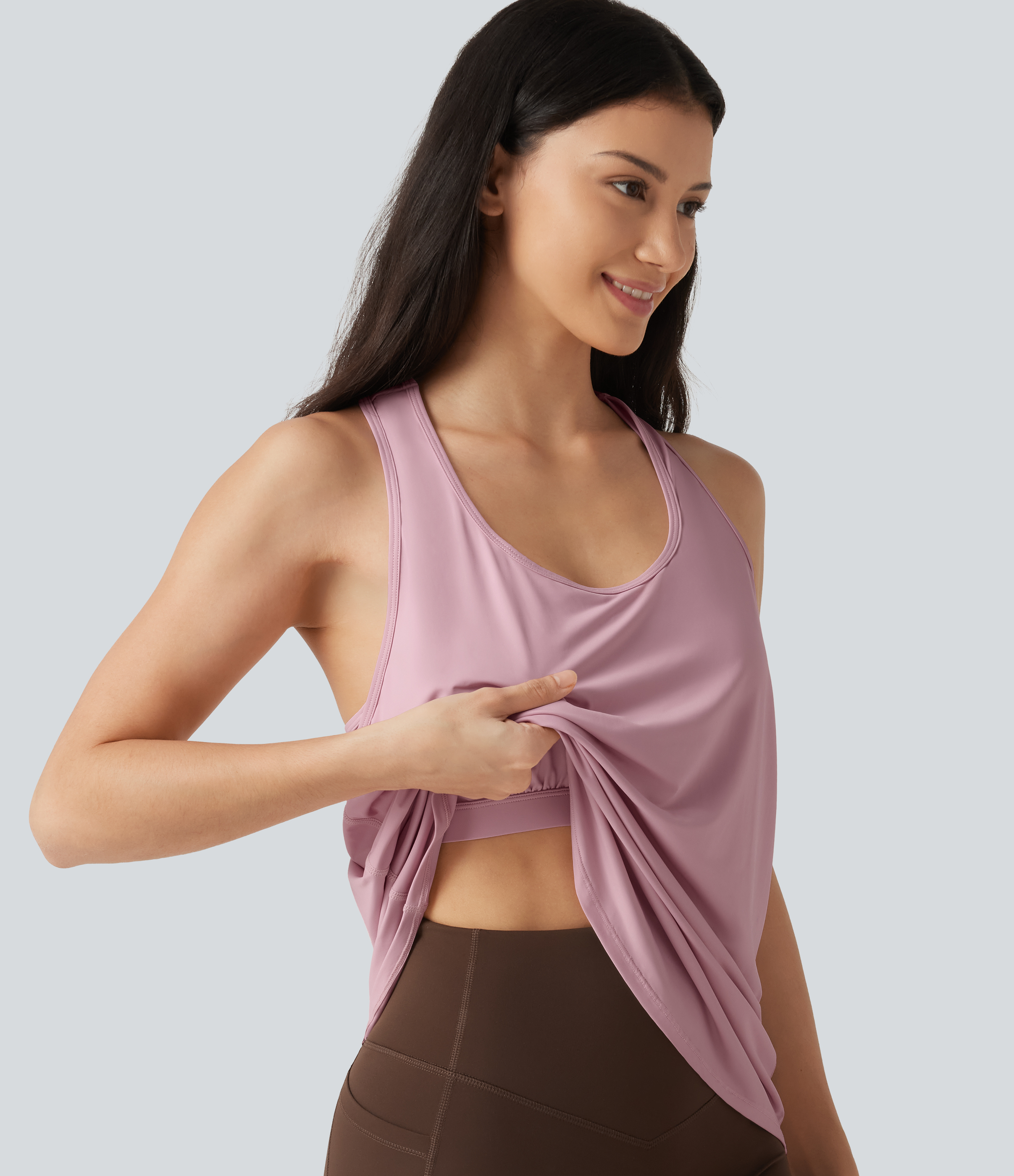 U Neck Built-in Bra Racerback InstantCool Casual Tank Top-UPF50+