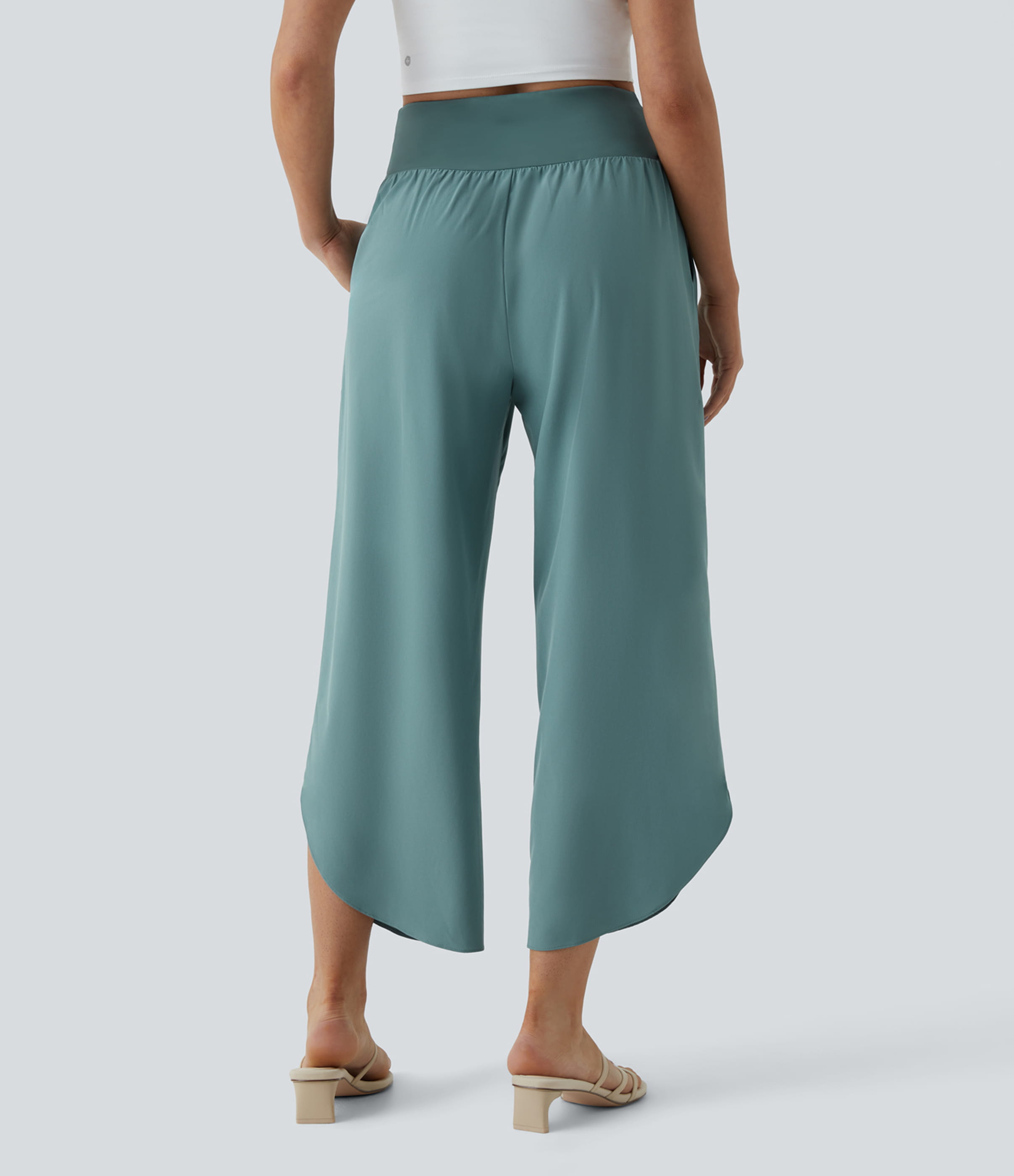 Stone Blue Breezeful™ High Waisted Crossover Quick Dry Resort Pants with Pockets / 2