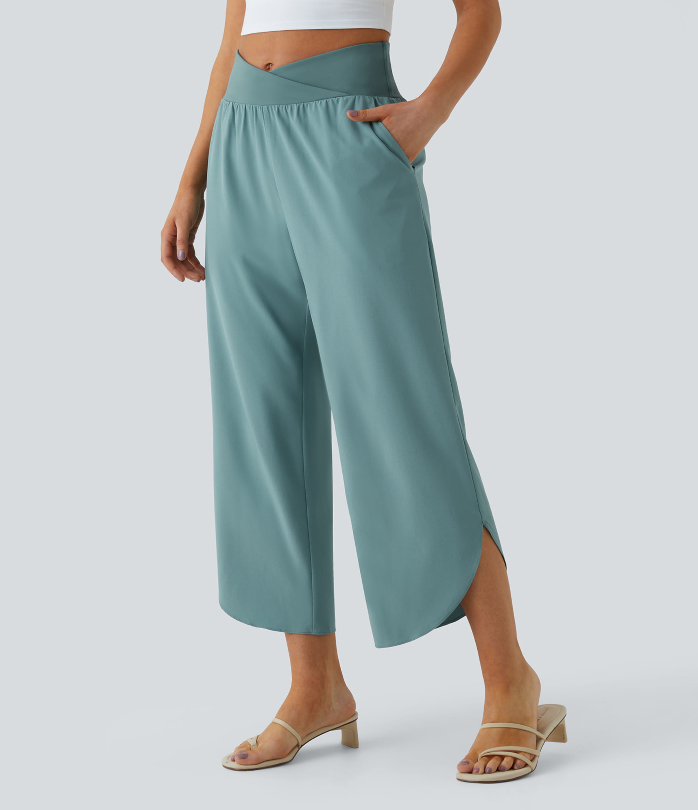Breezeful™ High Waisted Crossover Quick Dry Resort Pants with Pockets