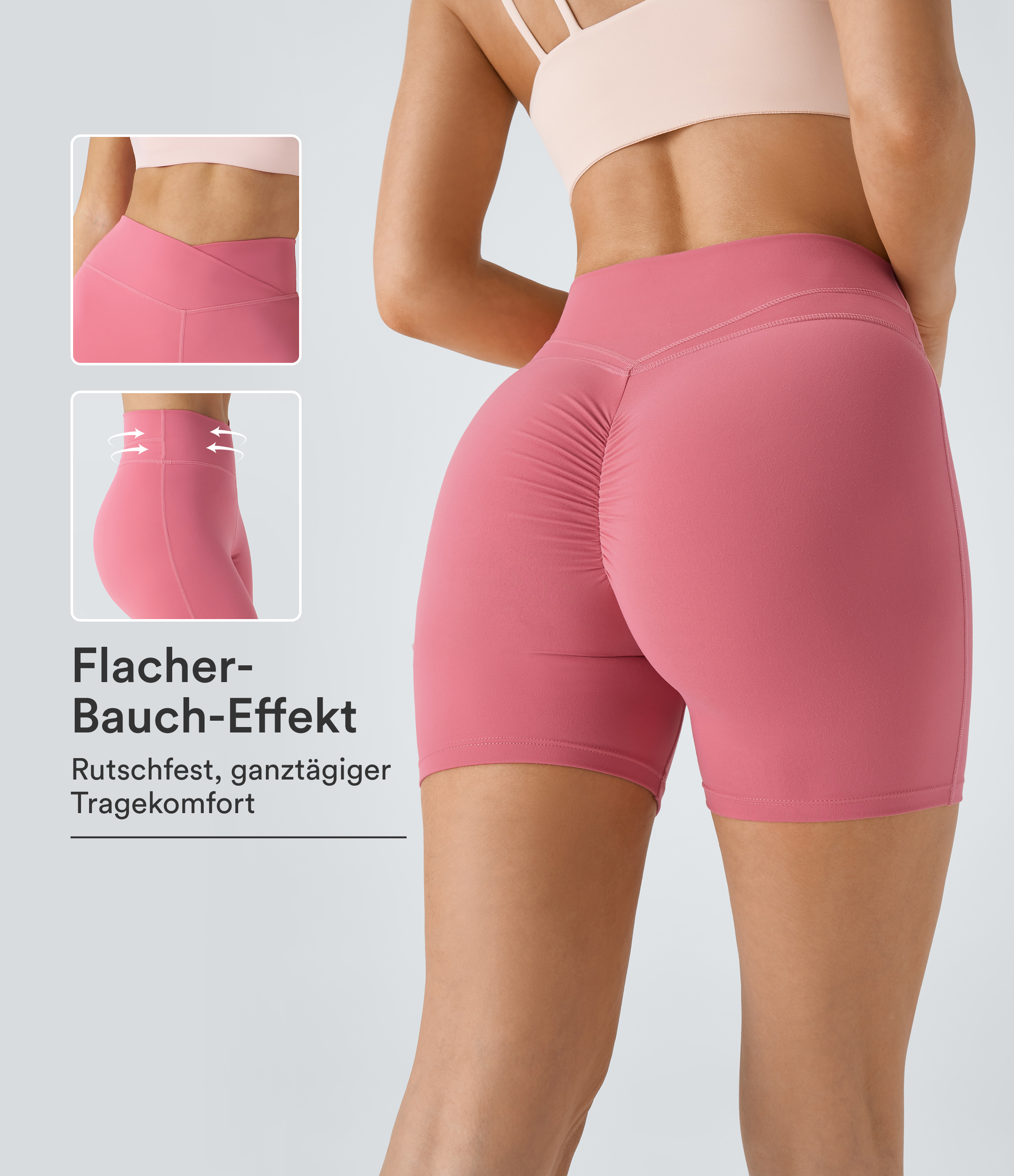 Softlyzero™ Plush Crossover-Yoga-Shorts mit hohem Bund, Scrunch
