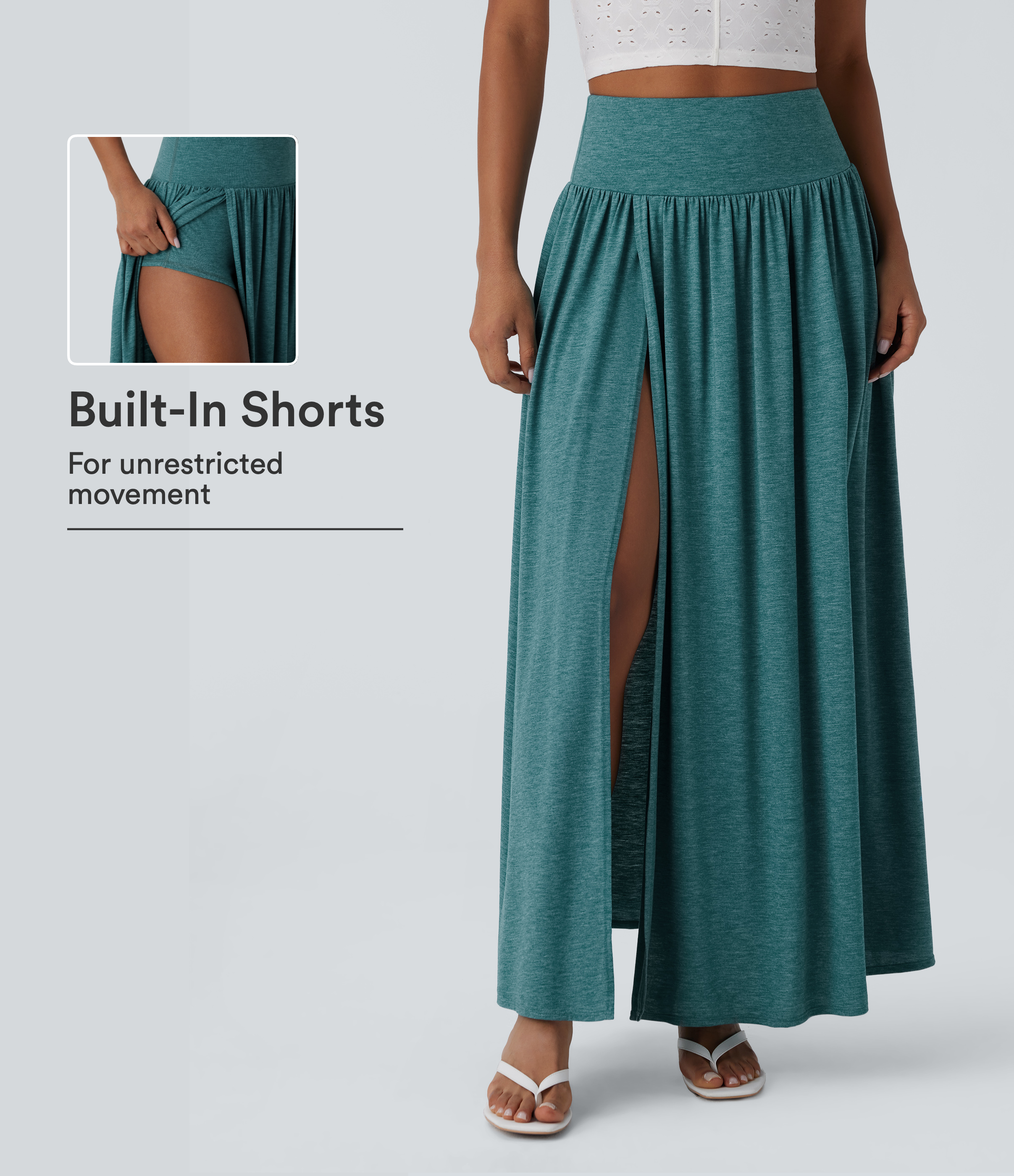 High Waisted 2-in-1 Flowy Maxi Casual Skirt