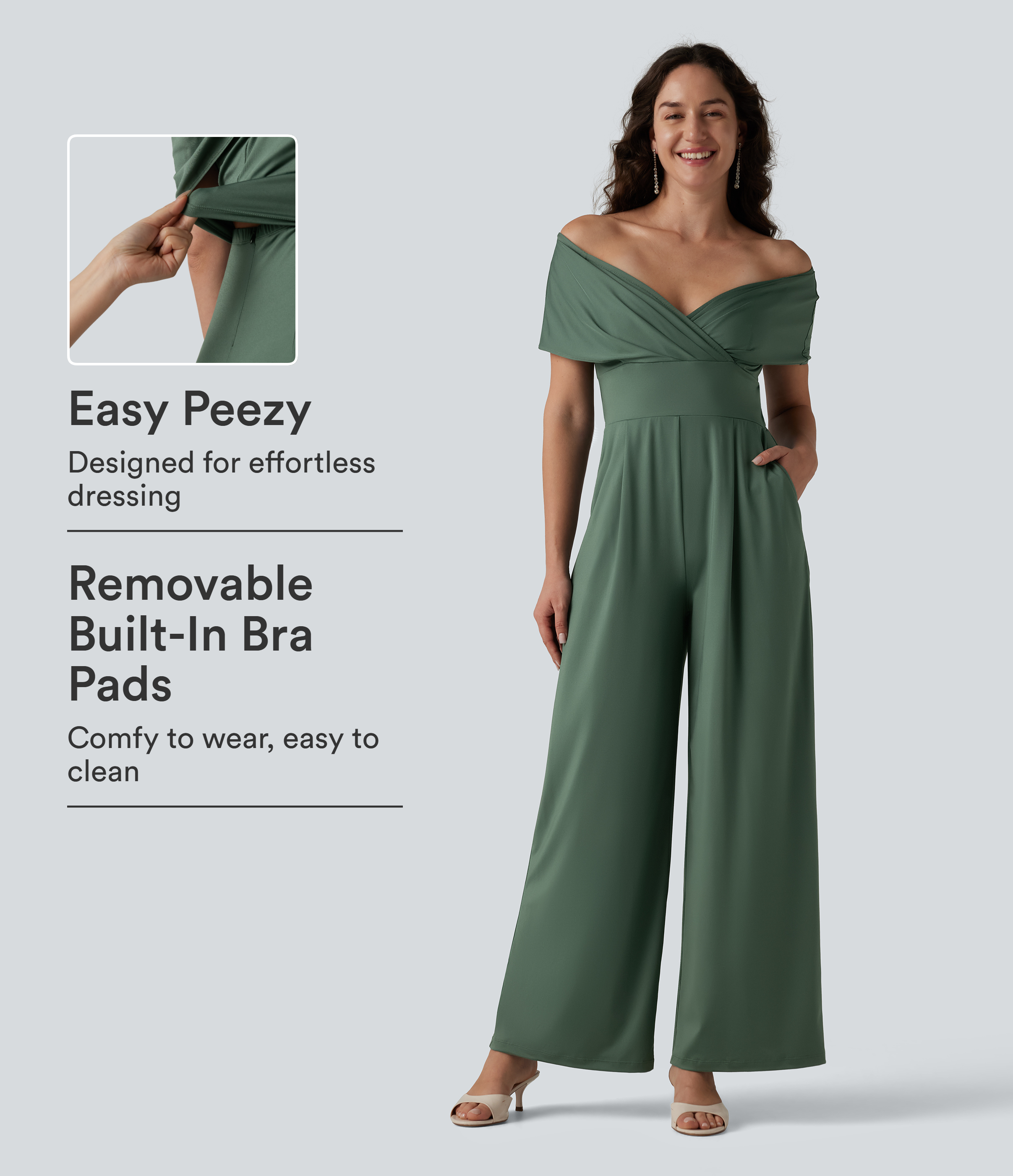 Off Shoulder Short Sleeve Built-in Bra Casual Jumpsuit with Pockets-Easy Peezy Edition
