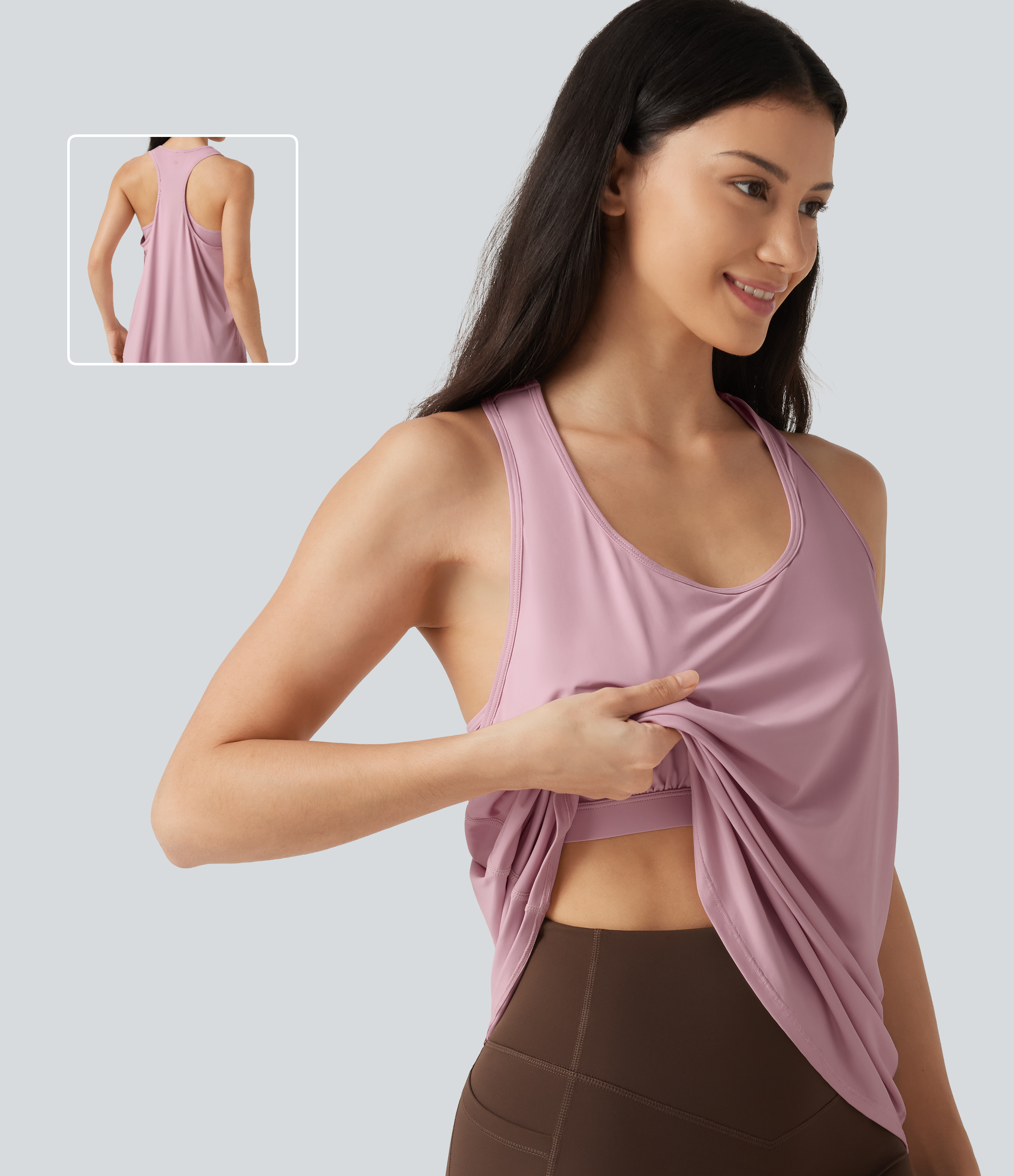 U Neck Built-in Bra Racerback InstantCool Casual Tank Top-UPF50+