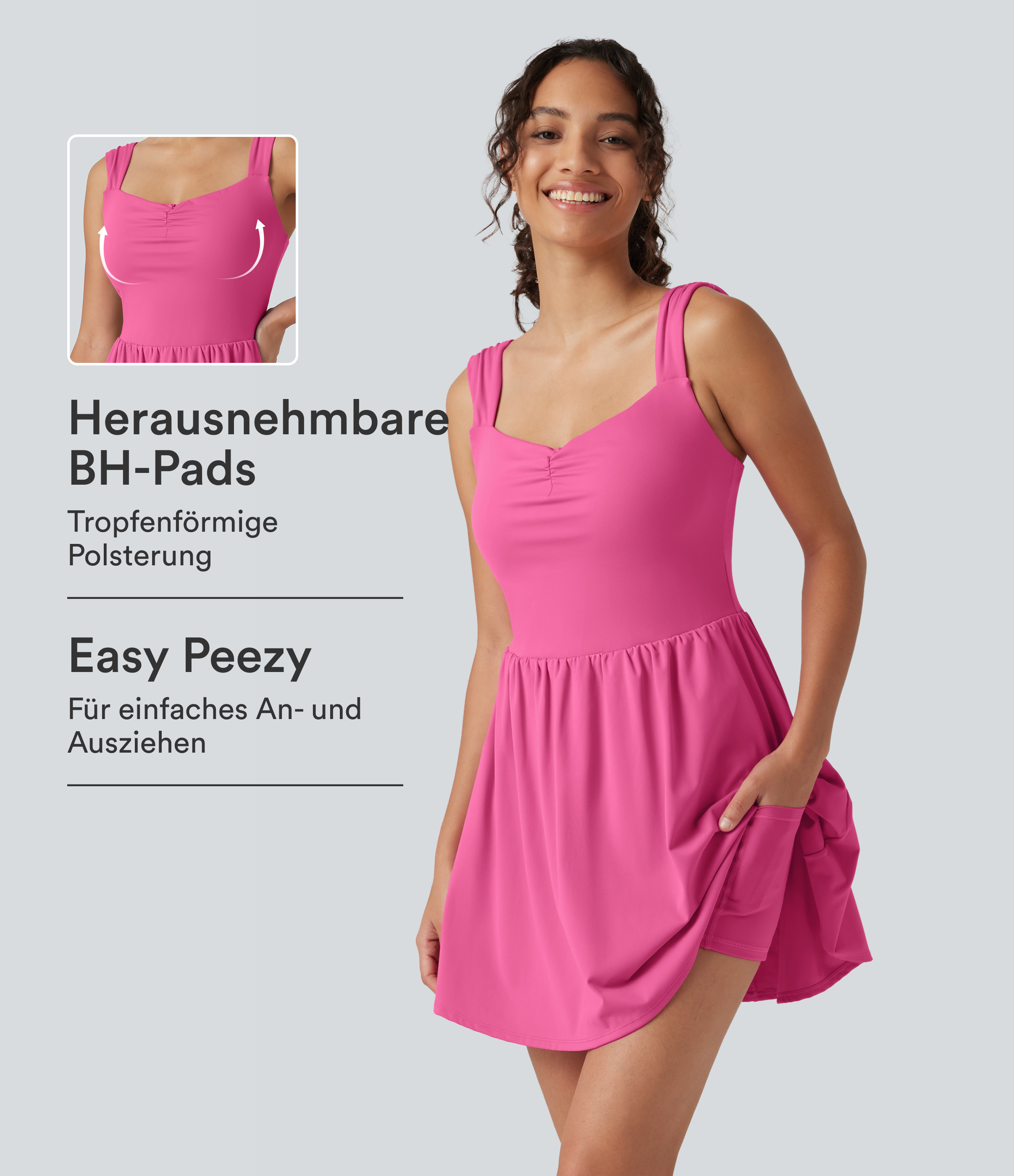Softlyzero™ Plush - Lässiges 2-in-1 Minikleid mit Herzausschnitt, Seitentaschen und integriertem BH - Easy Peezy Edition, B-E Cups