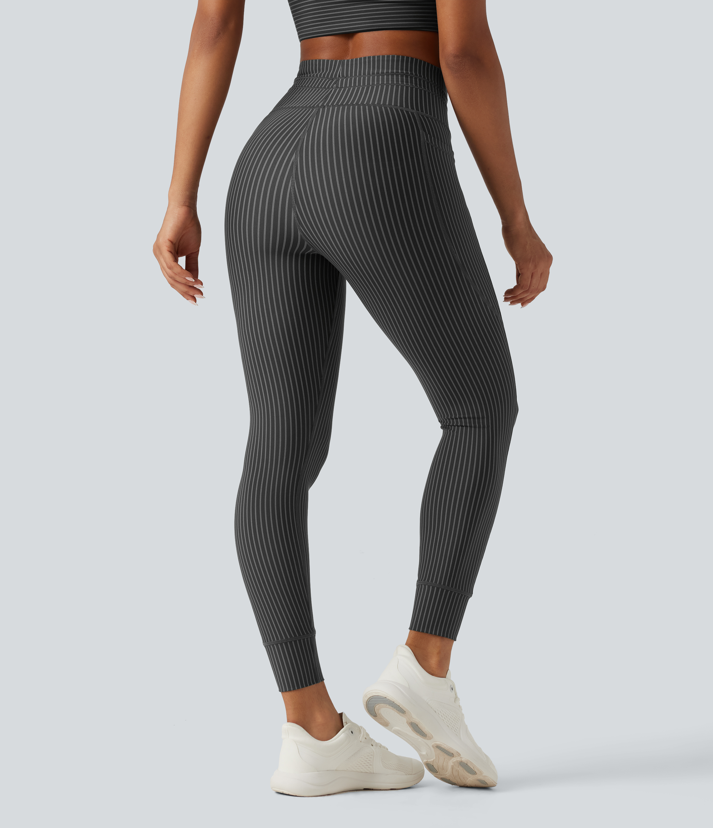 Steel Stripe Leggings de yoga de cintura alta con cordón, a rayas y con bolsillos / 2