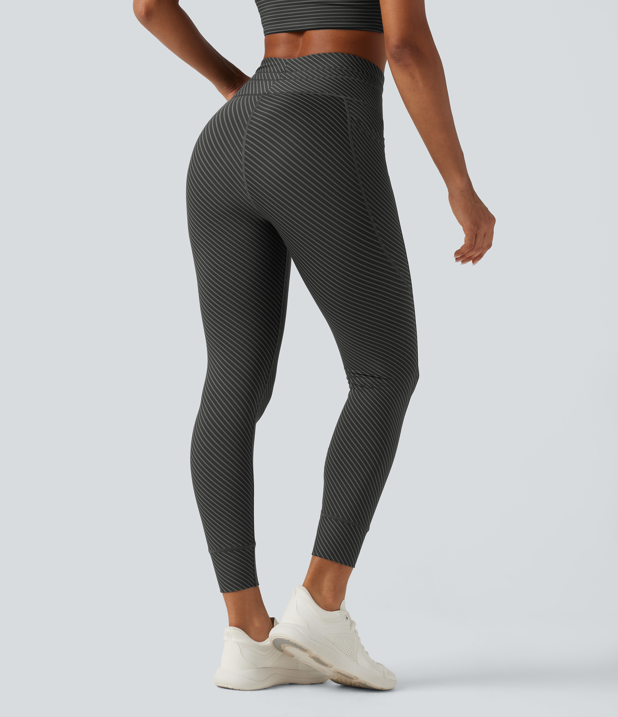 Steel Stripe High Waisted Drawstring Twill Stripe Yoga Leggings with Pockets / 2