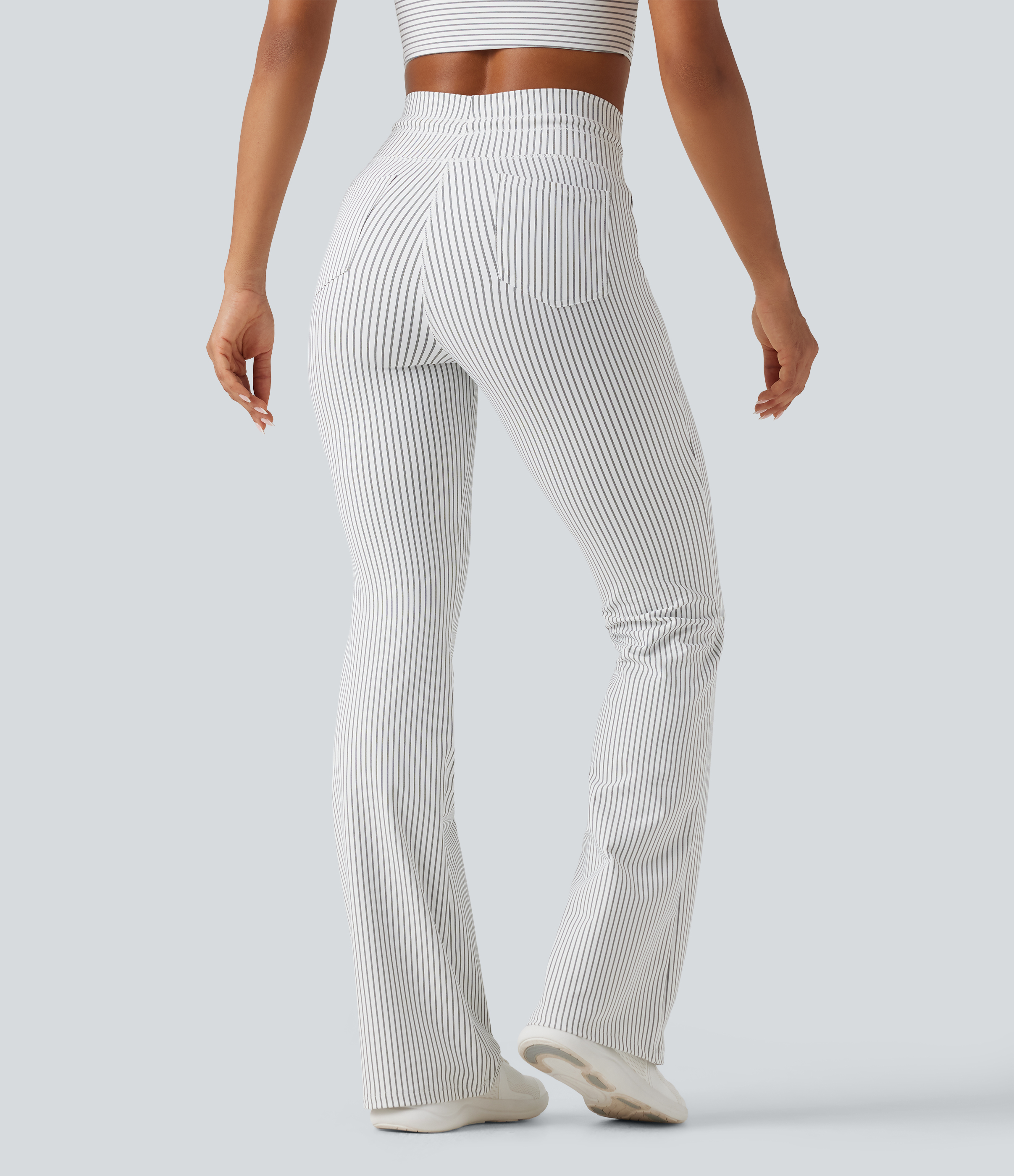 Zebra Ripple High Waisted Drawstring Stripe Flare Yoga Pants with Pockets / 2