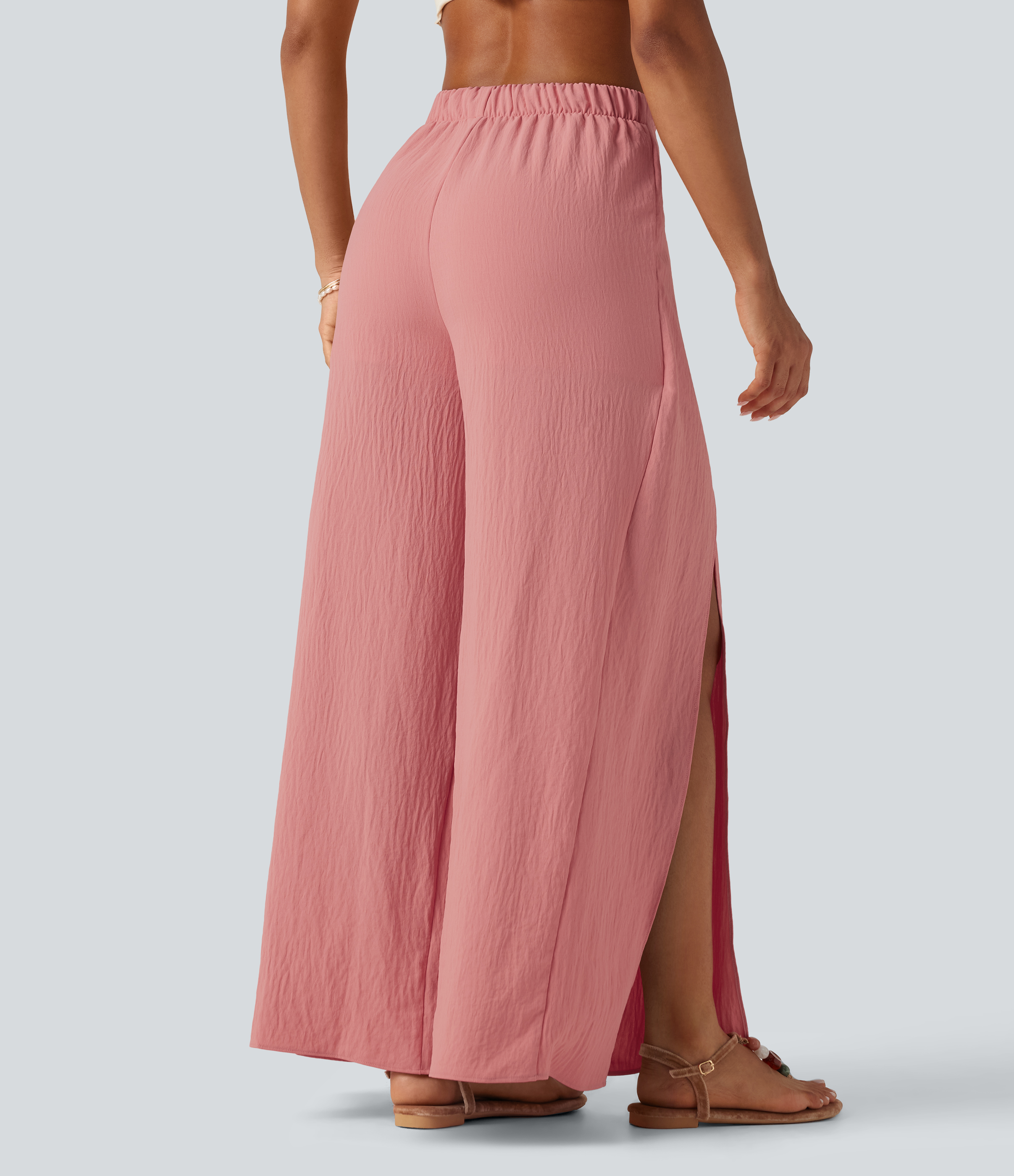 Mauveglow High Waisted Lace Up Flowy Baggy Casual Linen-Feel Trousers / 2