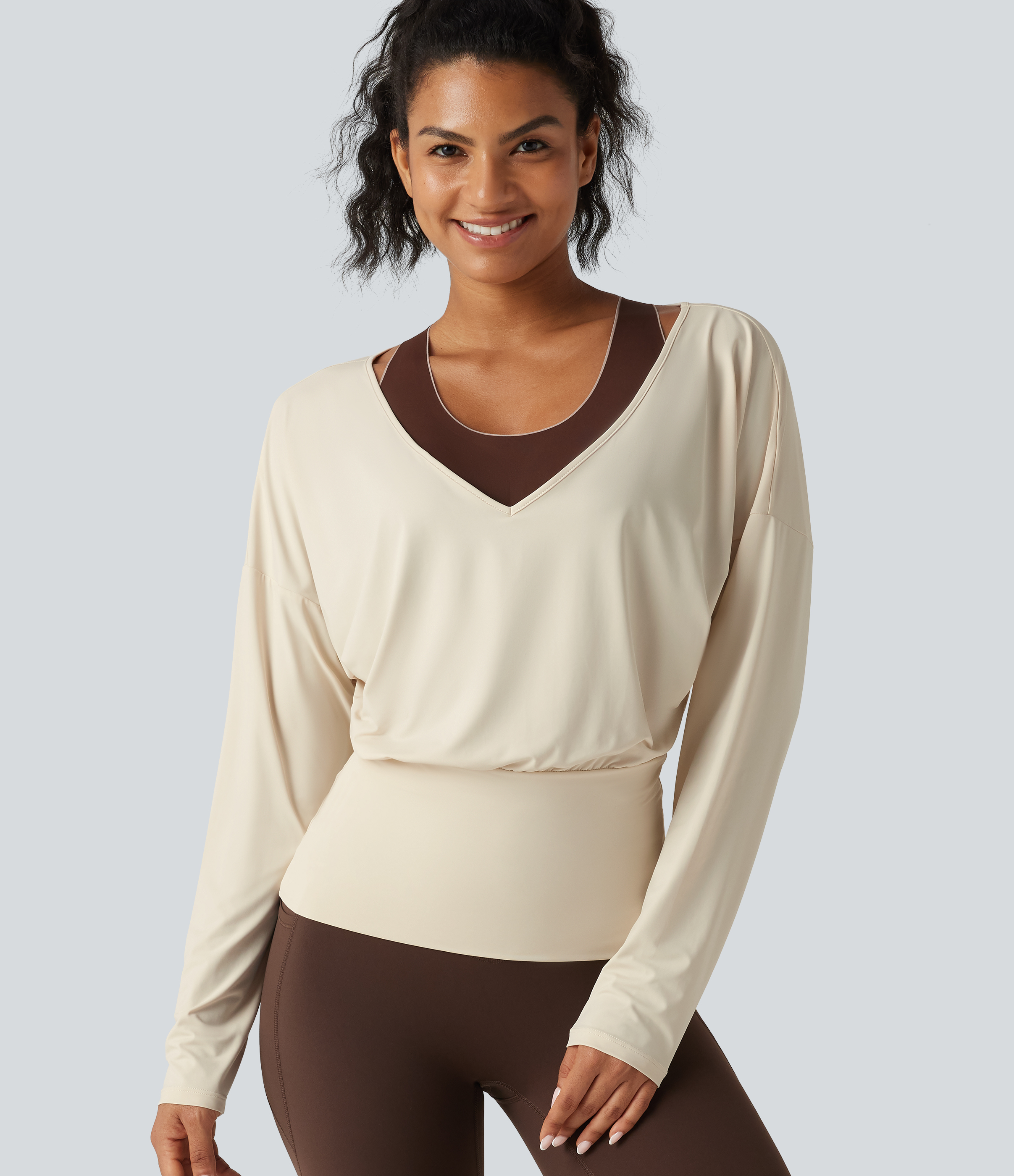 V Neck Batwing Long Sleeve InstantCool Yoga Sports Top-UPF50+