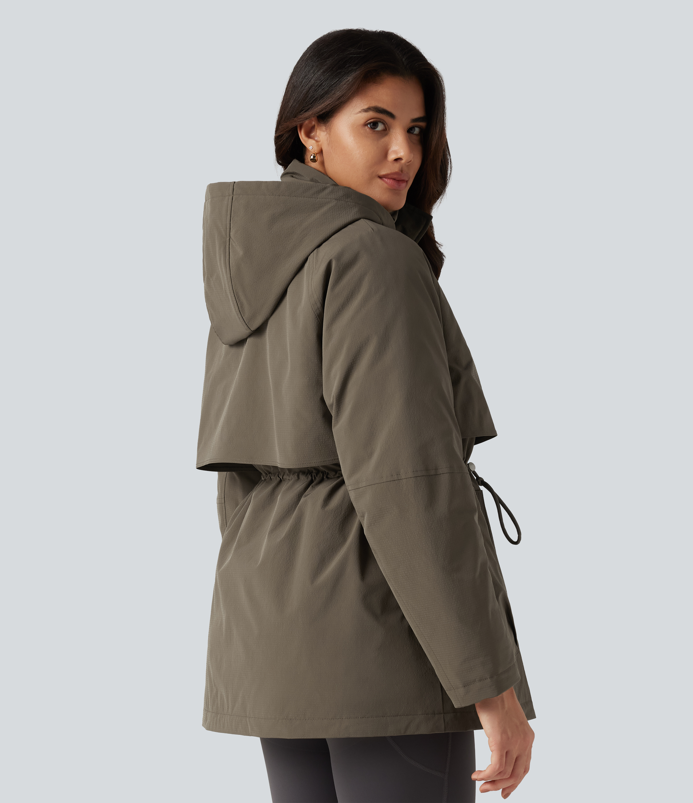 Stone Gray Hooded Long Sleeve Casual Padded Jacket with Pockets / 2
