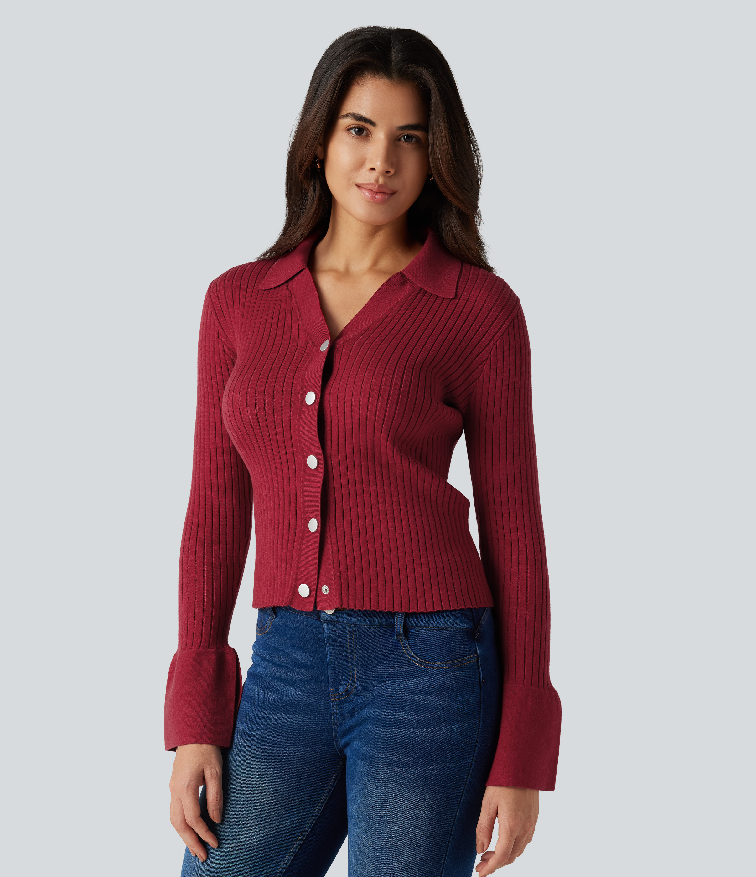 V Neck Long Sleeve Work Cardigan