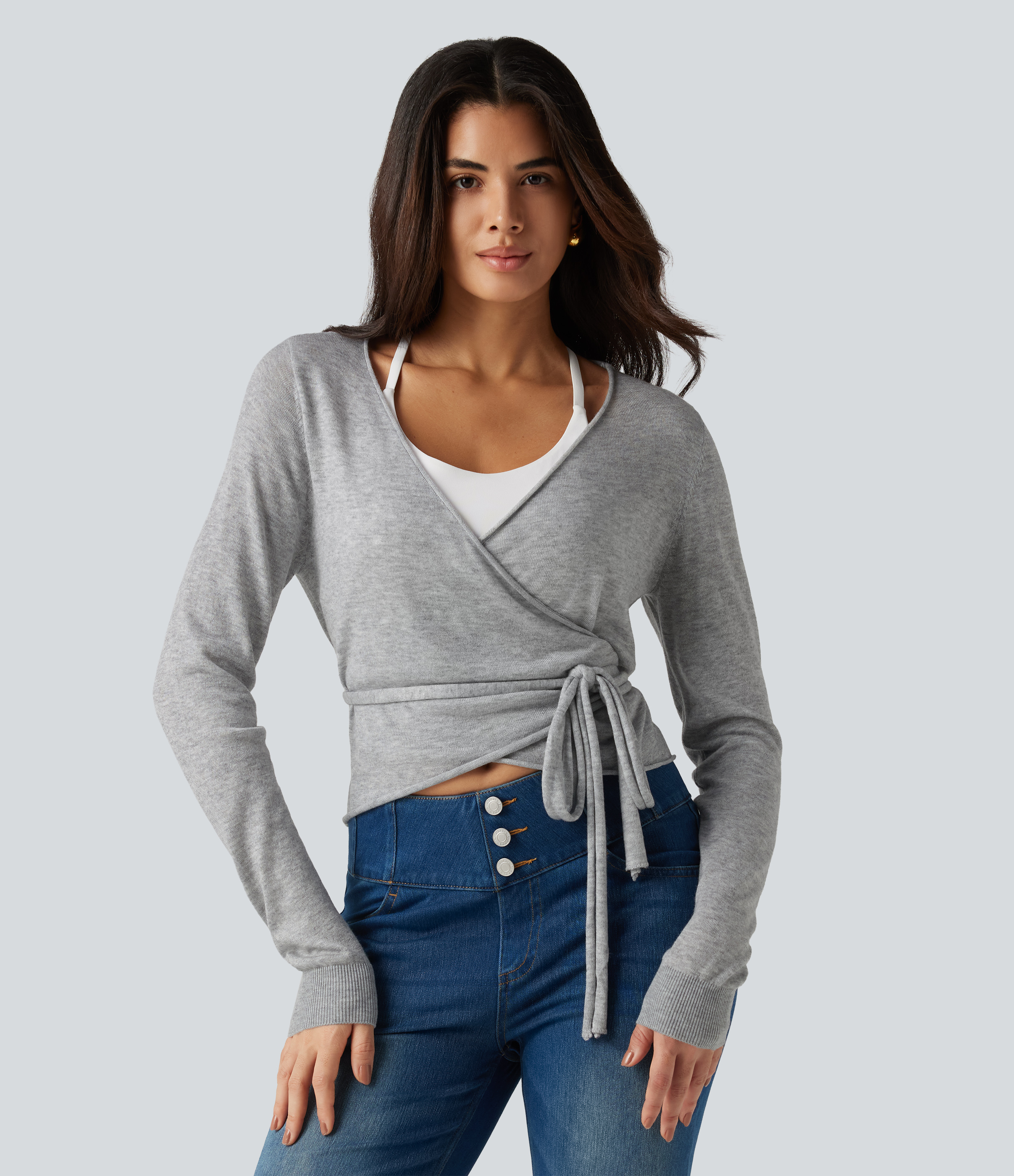 Long Sleeve Tie Side Casual Cardigan