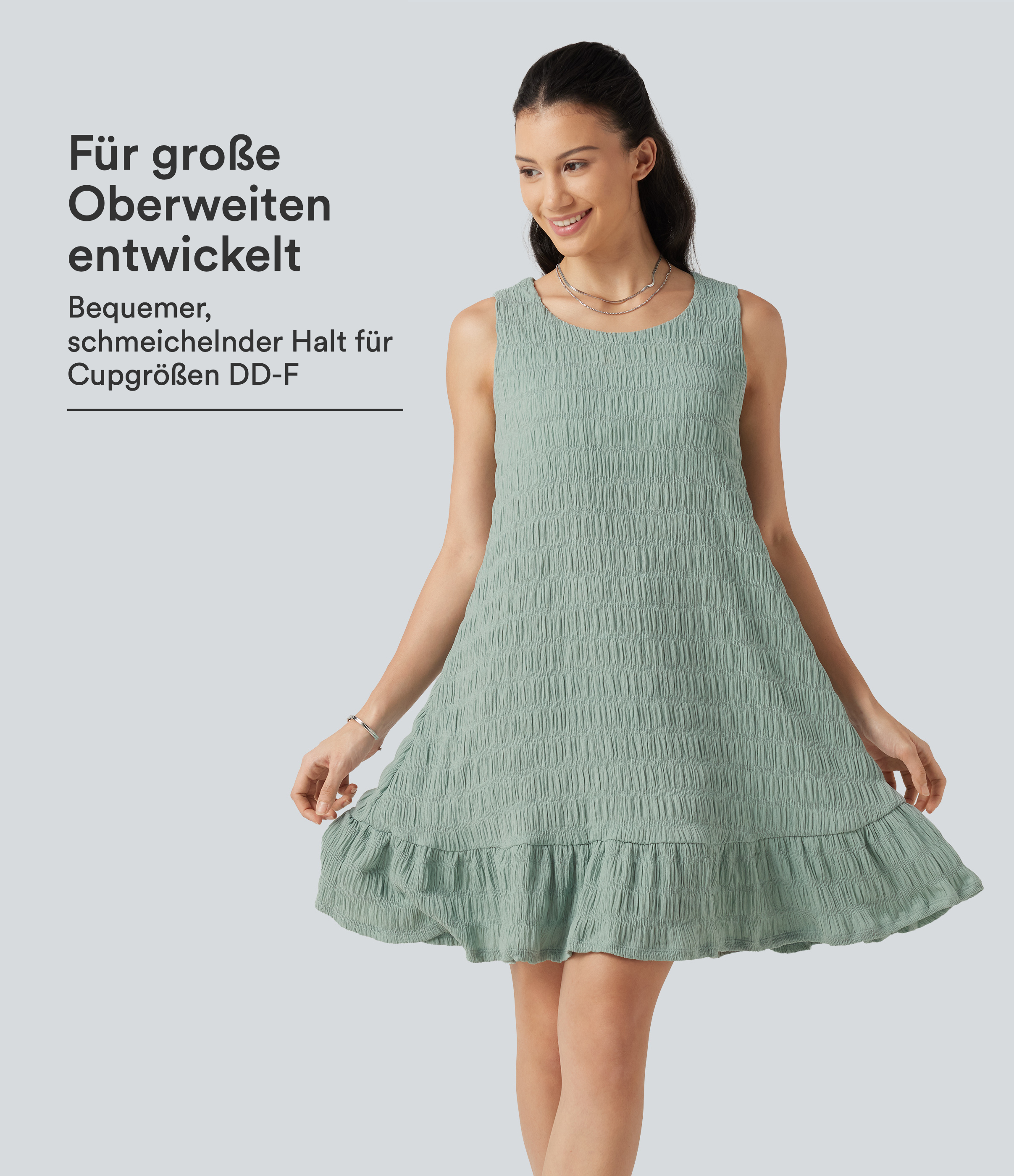 Blue Surf Lässiges, ärmelloses Minikleid mit Rundhalsausschnitt, integriertem BH und Rüschensaum - DD-F Cups / 1