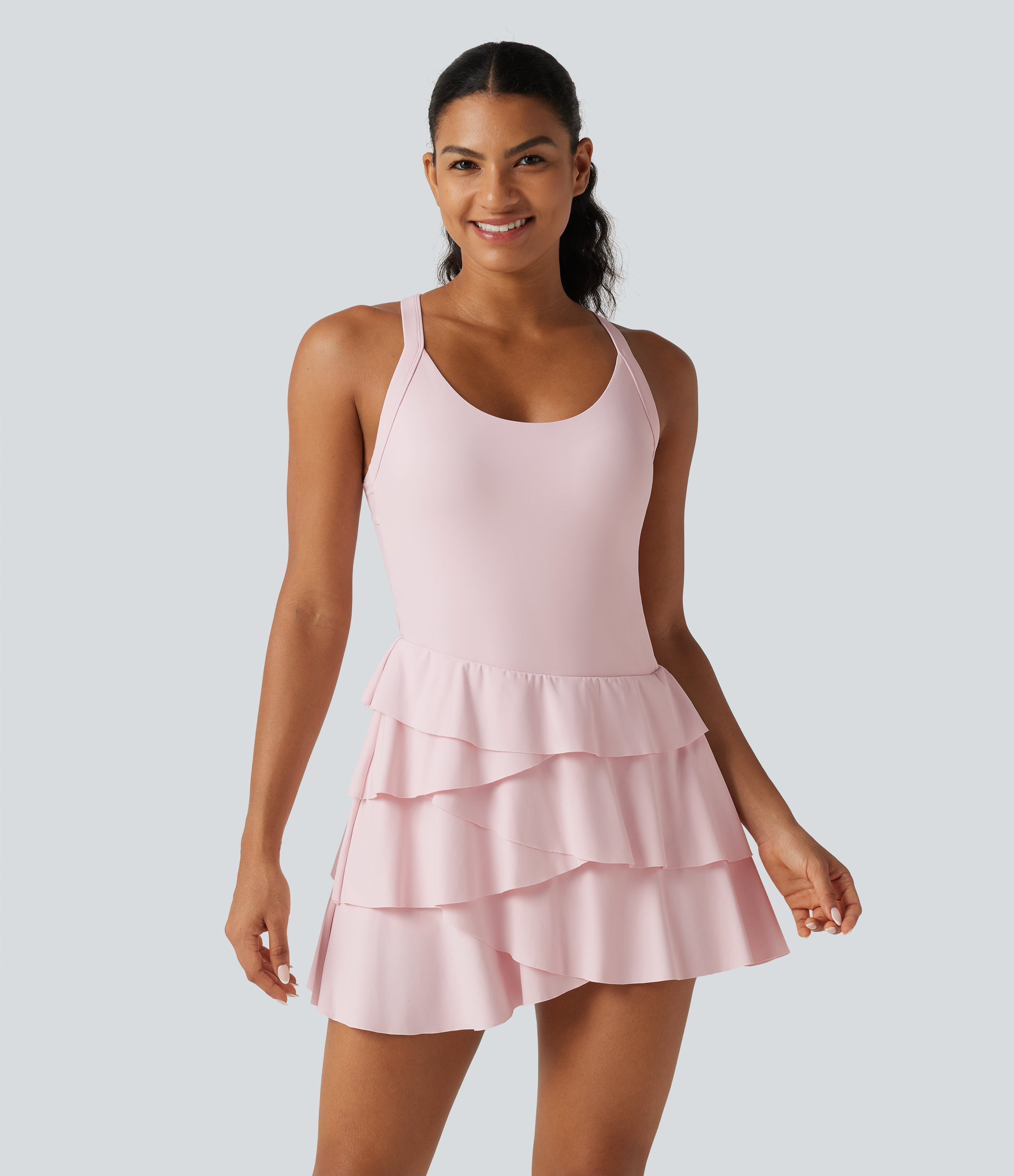 SoftlyZero™ Airy Built-in Bra Layered Ruffle Hem 2-in-1 InstantCool Mini Tennis Active Dress with Pockets-Easy Peezy Edition