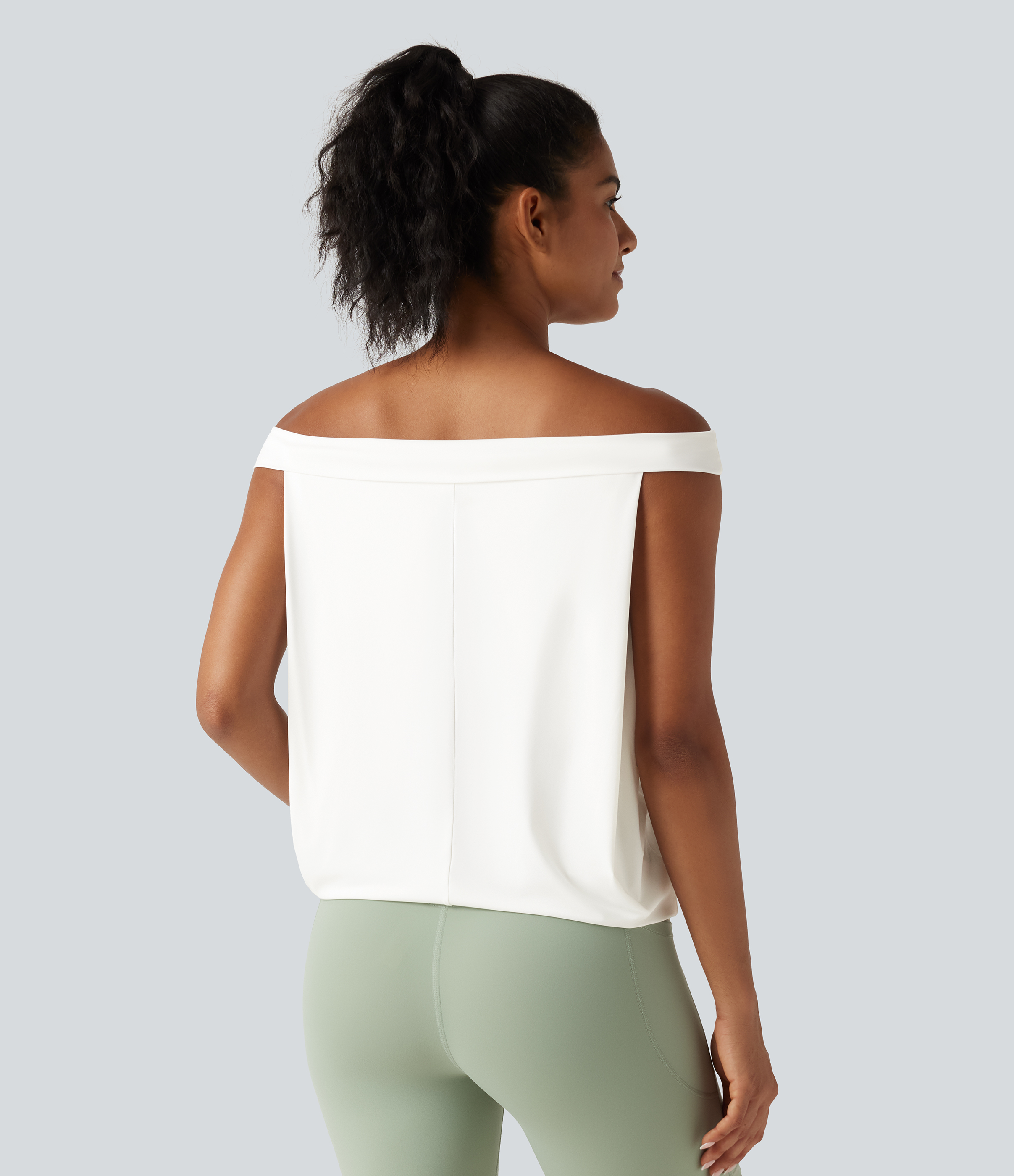 White Off Shoulder InstantCool Workout Sports Top-UPF50+ / 2