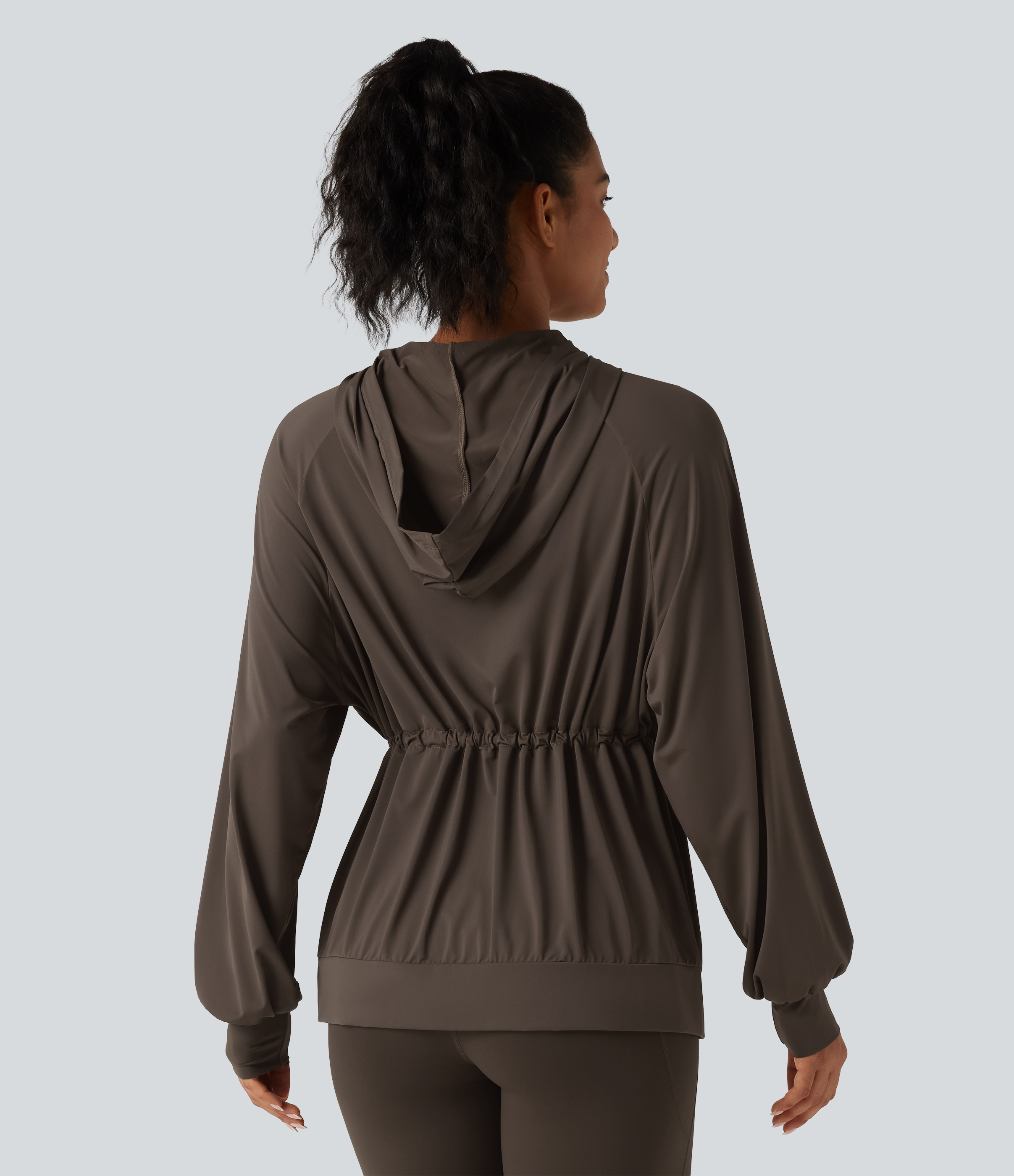 Chocolate Martini Hooded Long Sleeve Drawstring InstantCool Yoga Jacket with Pockets-UPF50+ / 2