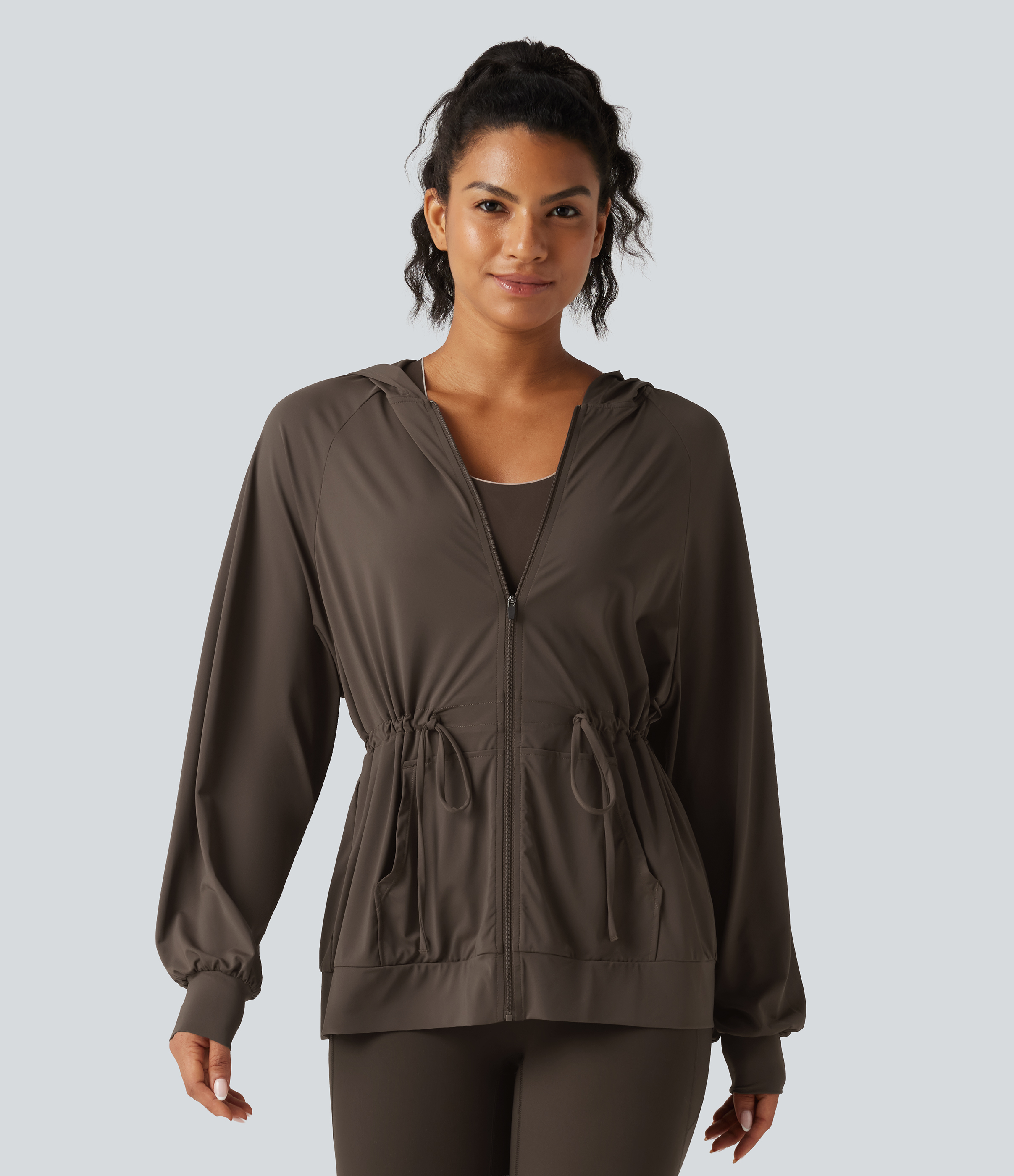 Hooded Long Sleeve Drawstring InstantCool Yoga Jacket with Pockets-UPF50+