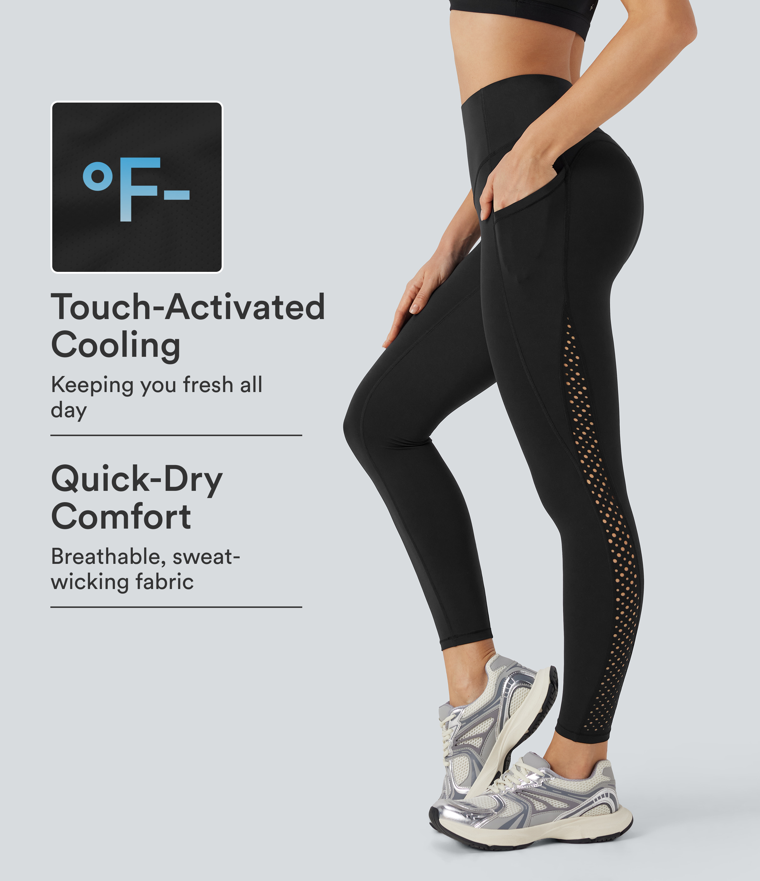 Halara UltraSculpt™ Cool Quick Dry High Waisted Tummy Control Ventilation Perforated Yoga Leggings with Pockets-UPF50+