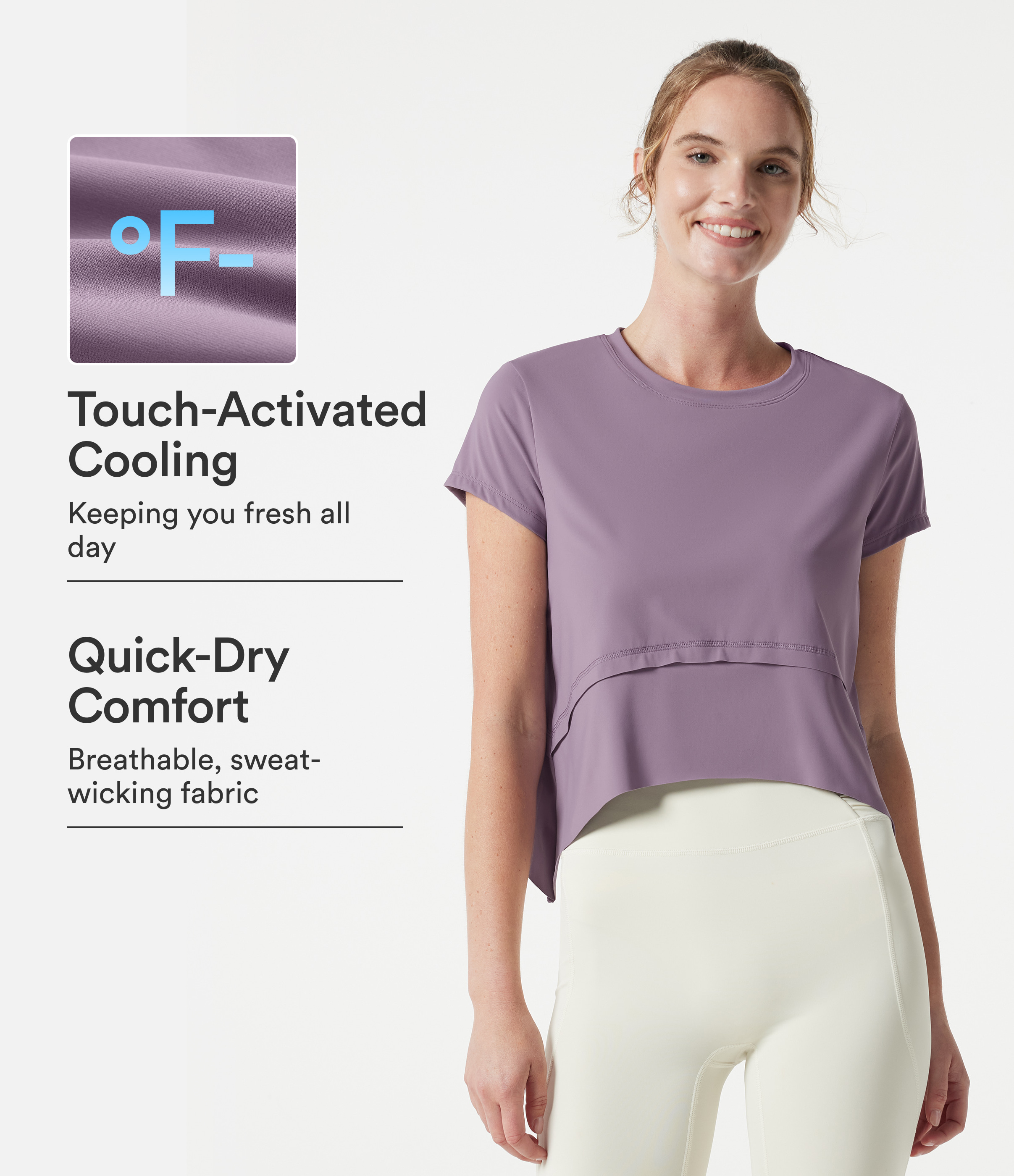 Halara UltraSculpt™ Cool Quick Dry Round Neck Short Sleeve High Low Loose Fit Running Sports Top-UPF 50+