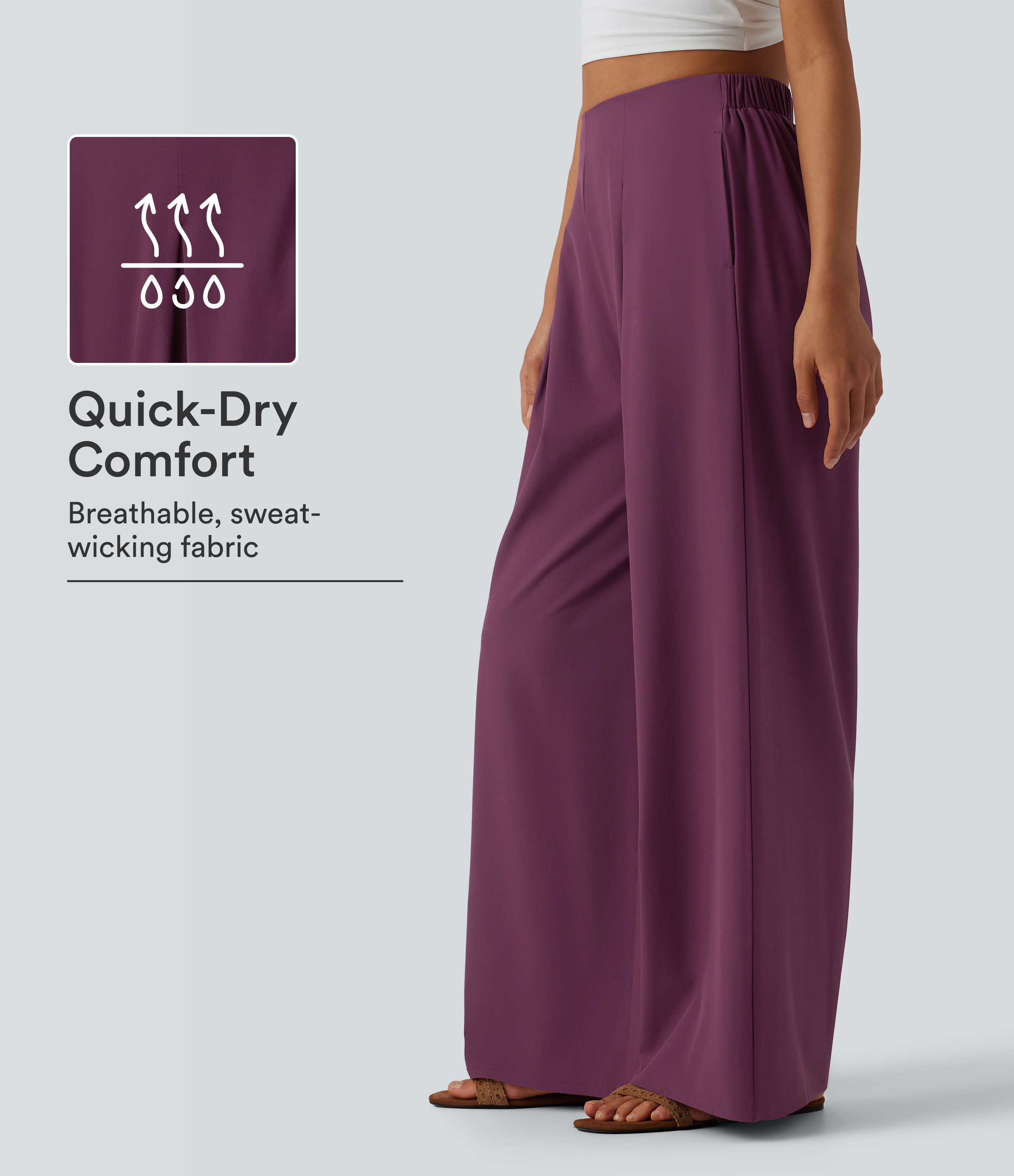 Breezeful™ High Waisted Pleated Quick Dry Resort Flowy Baggy Pants with Pockets
