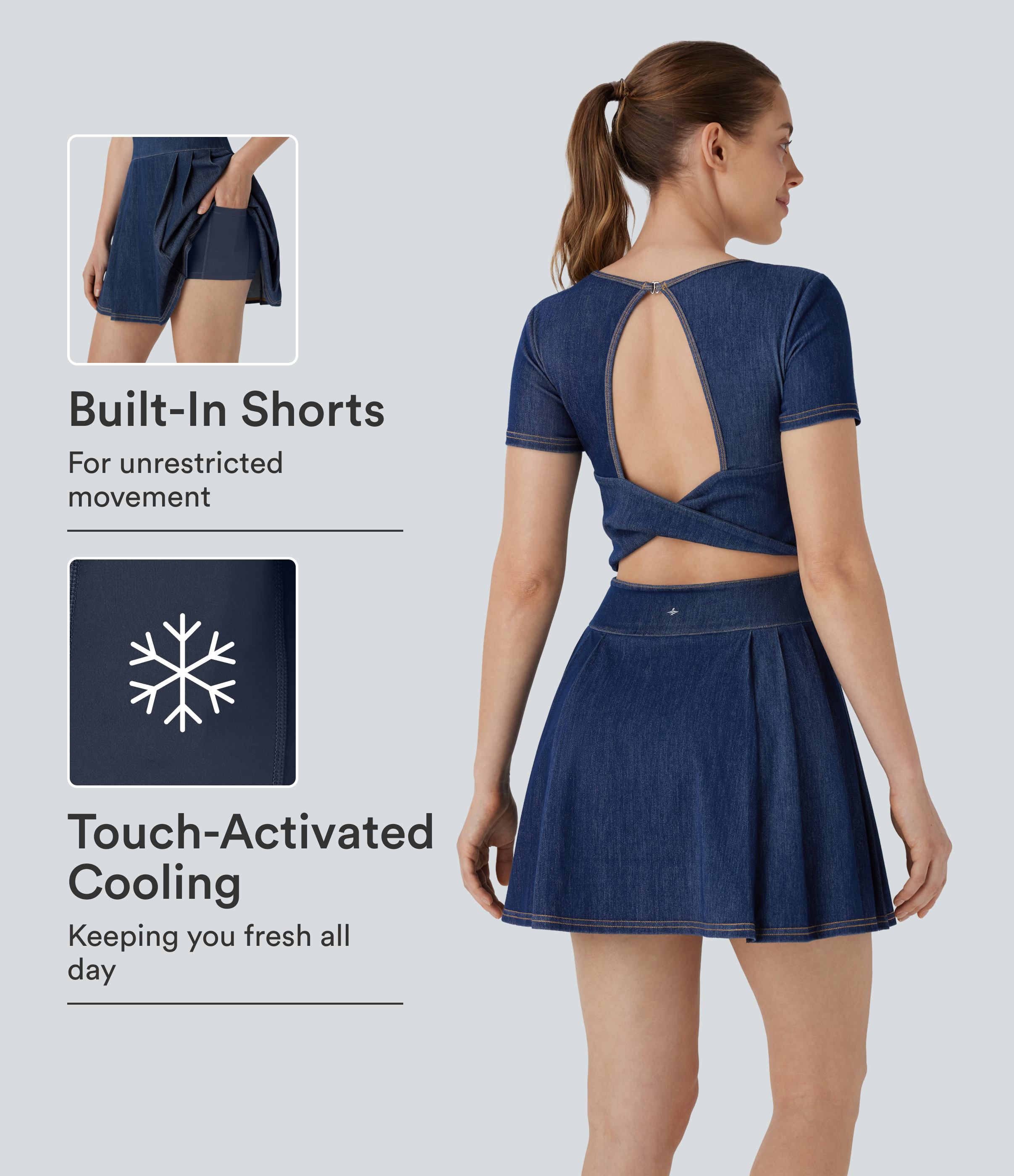 Halara Flex™ Pleated Hem 2-in-1 InstantCool Washed Denim Tennis Active Dress with Pockets