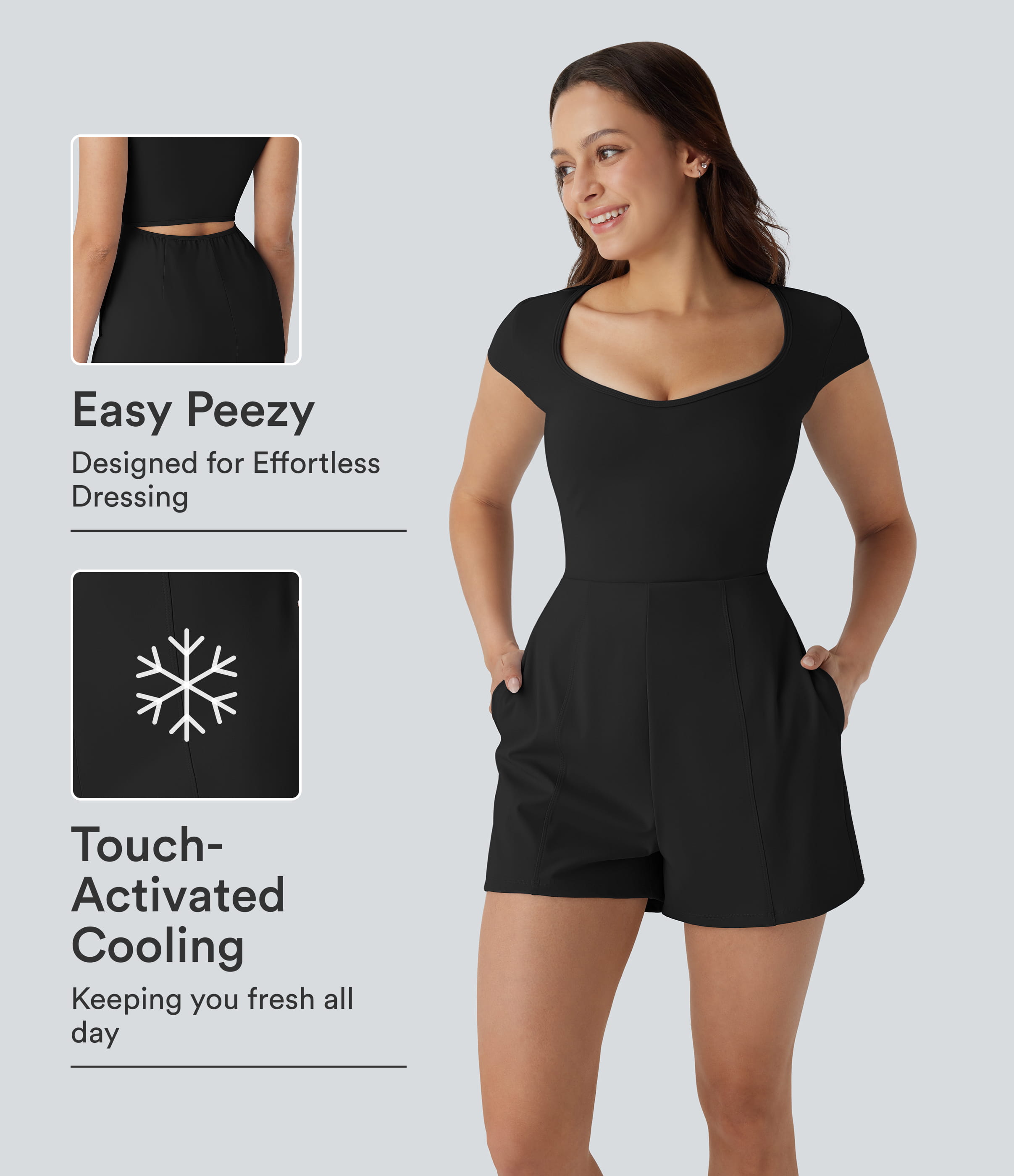 SoftlyZero™ Airy U Neck Cap Sleeve Pocket InstantCool Yoga Romper-Easy Peezy