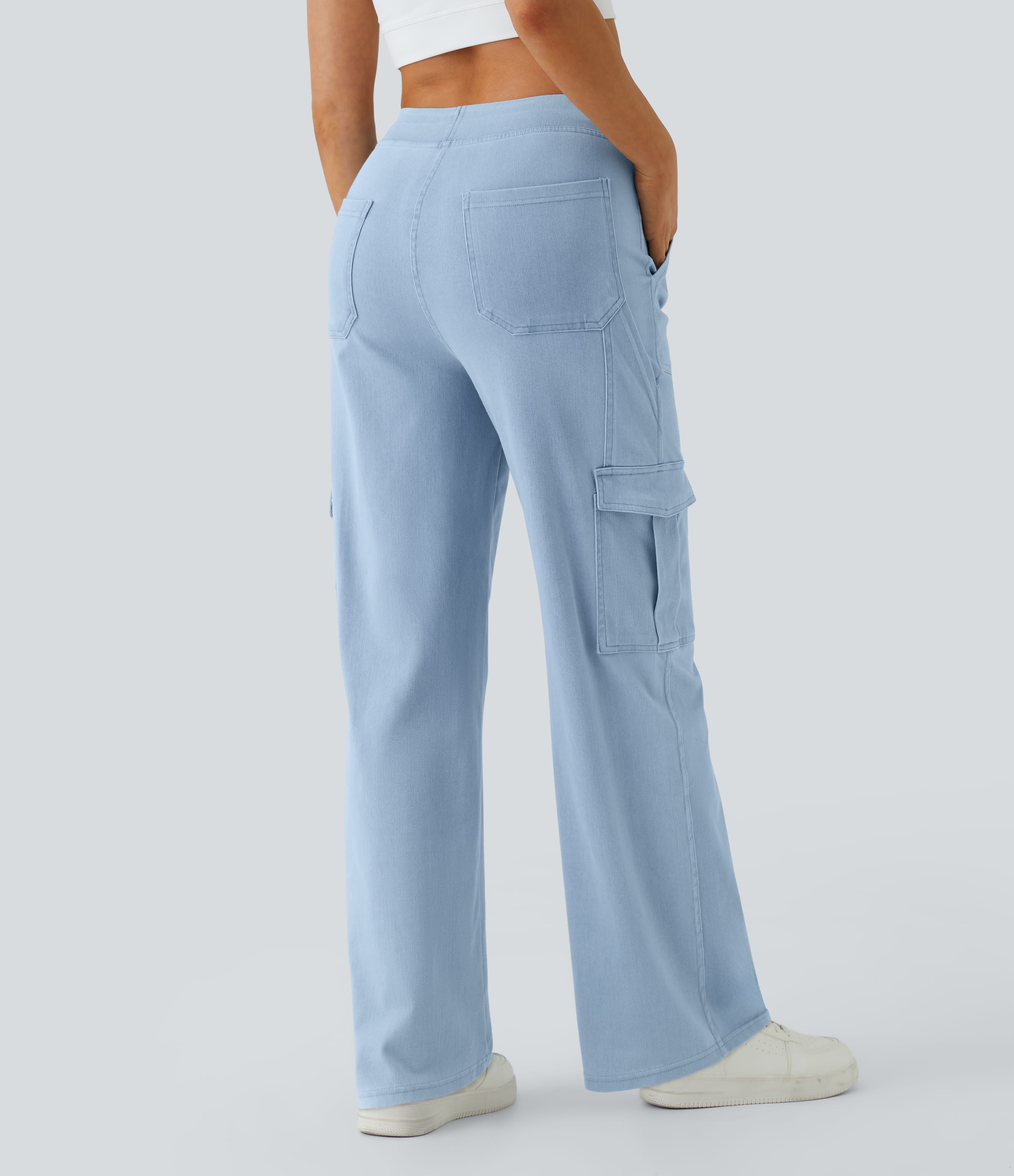 Denim Cyan Blue Halara Flex™ lässige Cargo-Jeans, mittelhoher Bund, gerades Bein, mit Taschen / 2