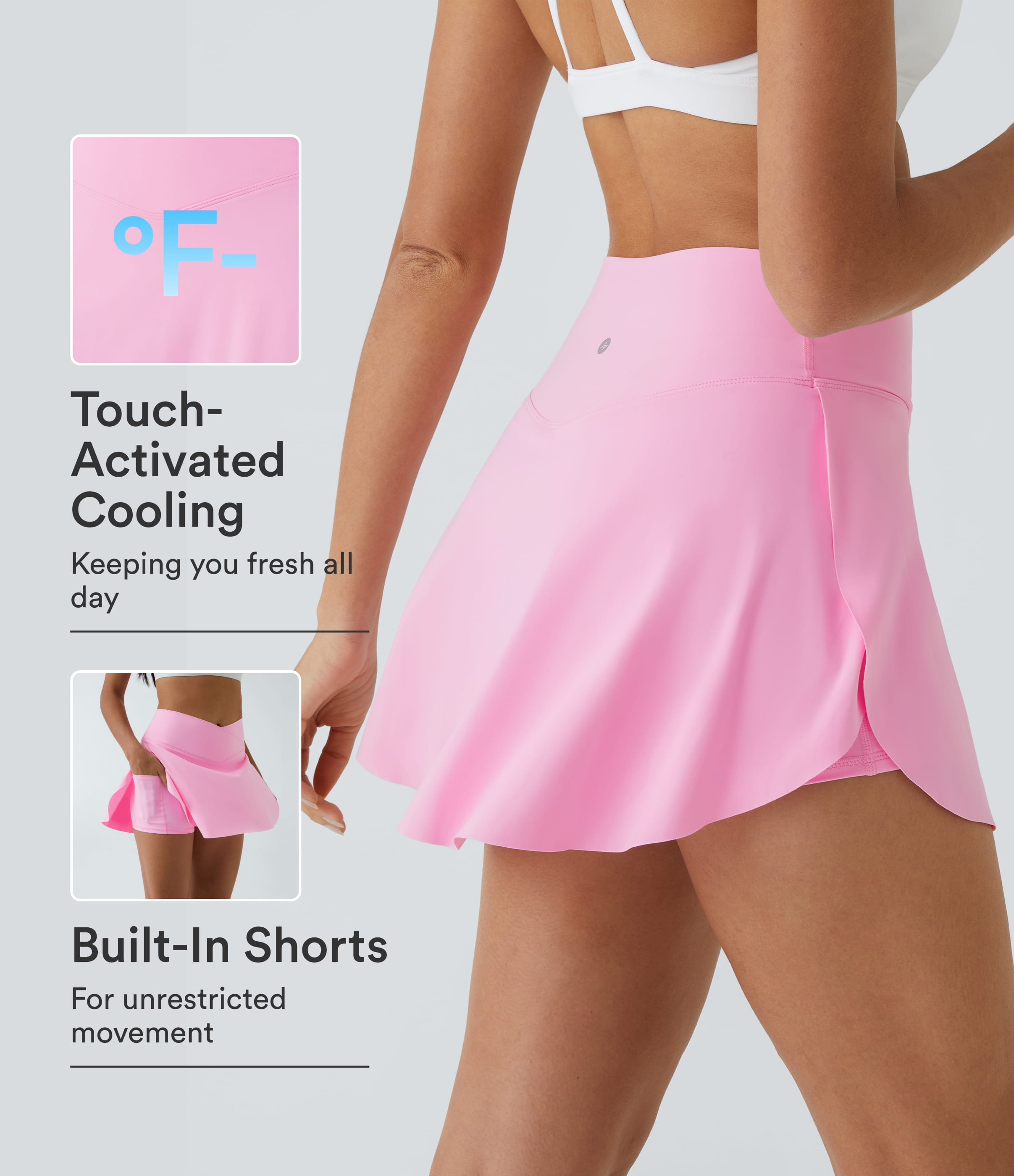 SoftlyZero™ Airy Crossover Pocket 2-in-1 InstantCool Tennis Skirt-Lucid-Longer Length-UPF50+
