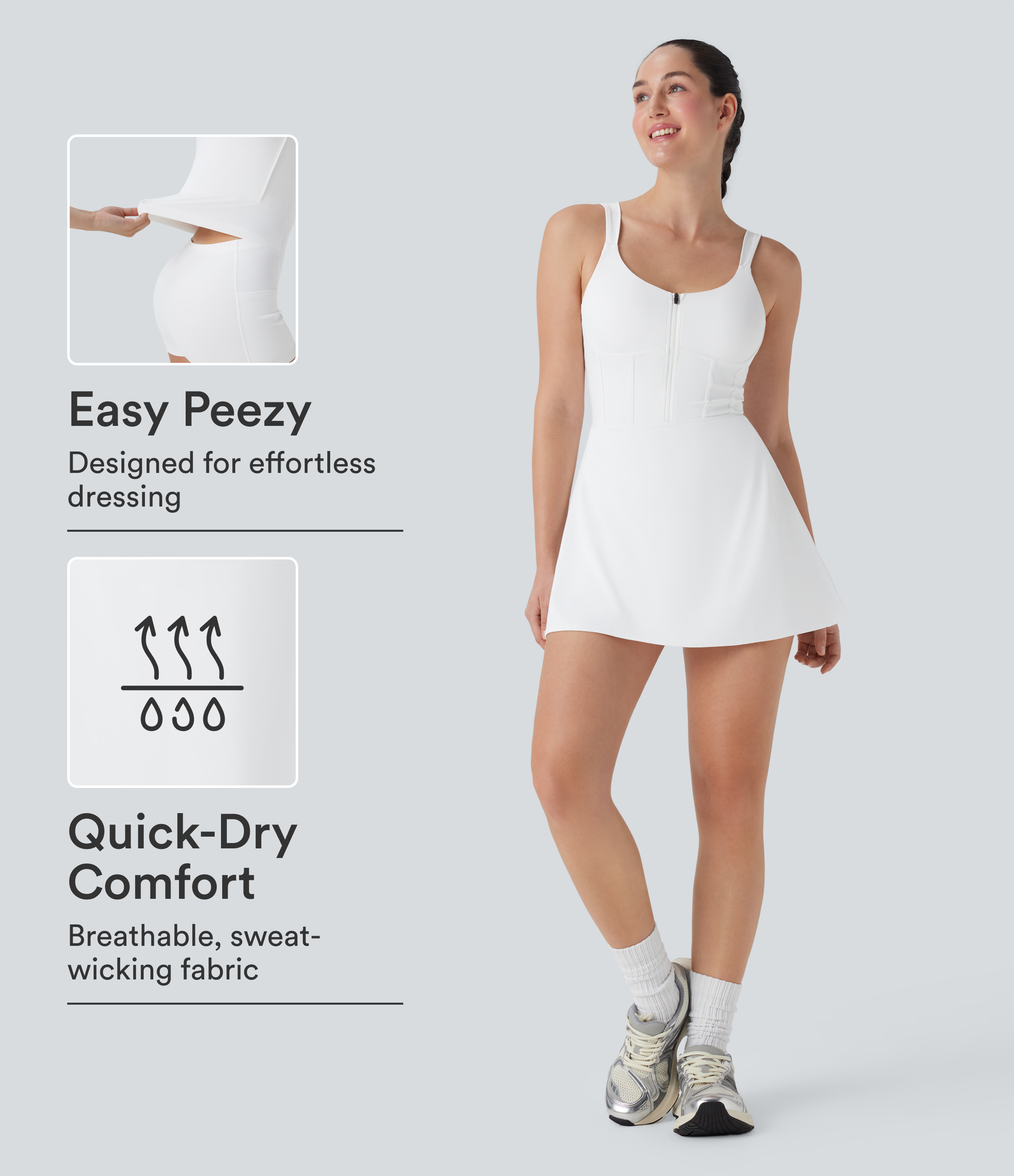 Blanco SoftlyZero™ QuickDry Corsé con cremallera 2 en 1 - mini vestido de baile y deportivo con bolsillos - Edición Easy Peezy / 1