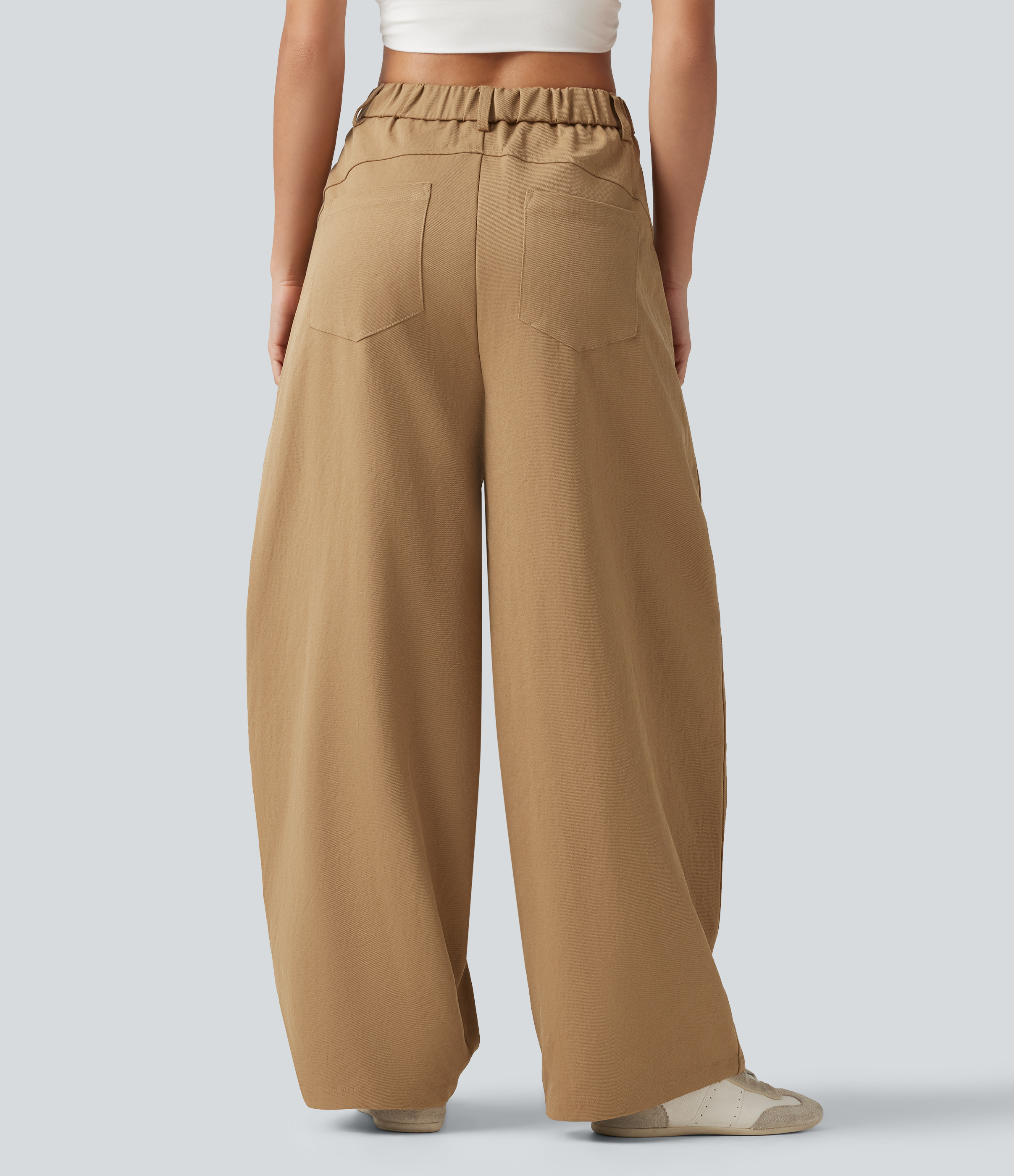 Boulder Pantalon décontracté taille mi-haute à jambes en forme de tonneau avec poches / 2