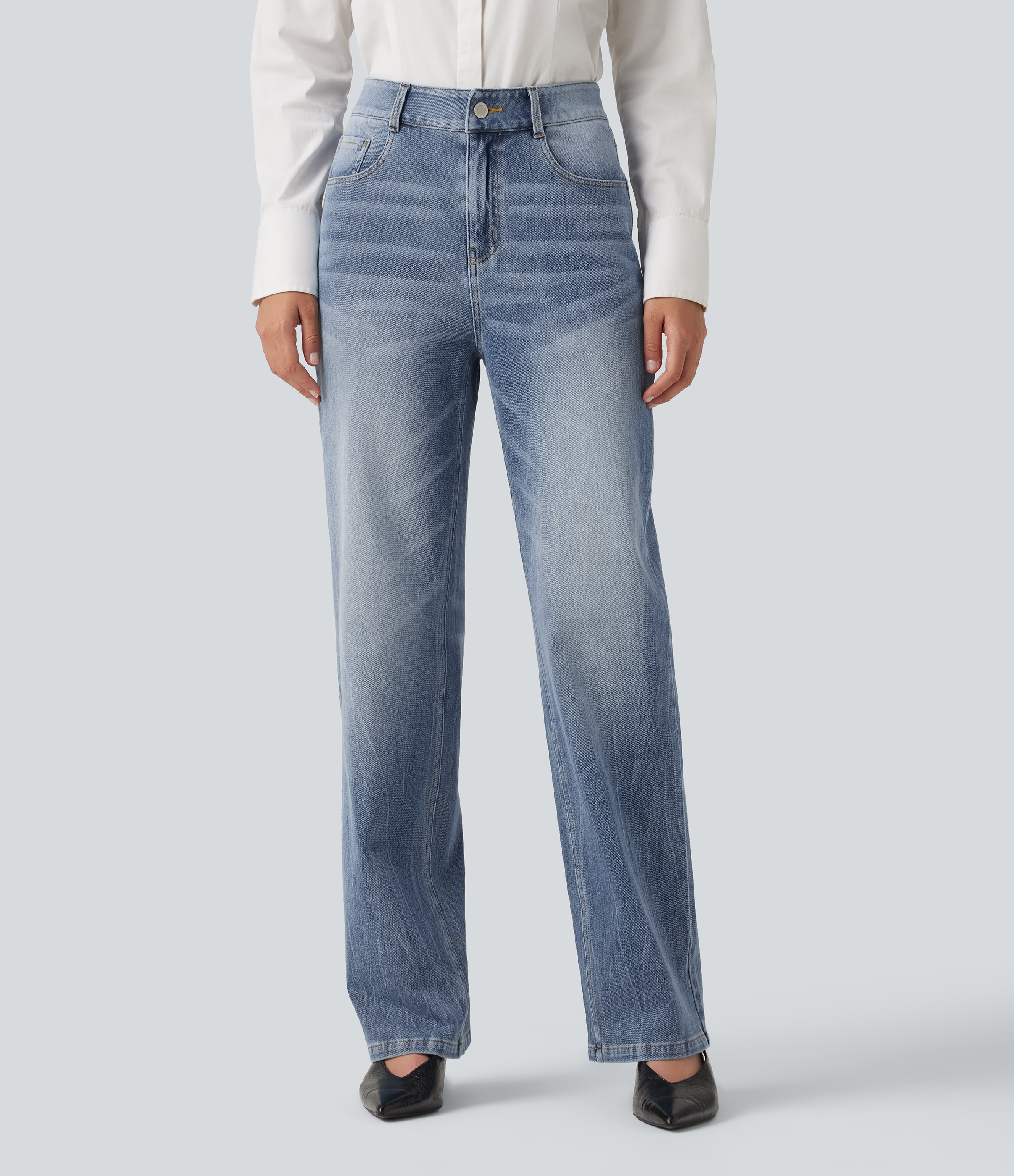  Blue Jasper Denim Halara Flex™ High Waisted Straight Leg Stretchy Casual Jeans / 2
