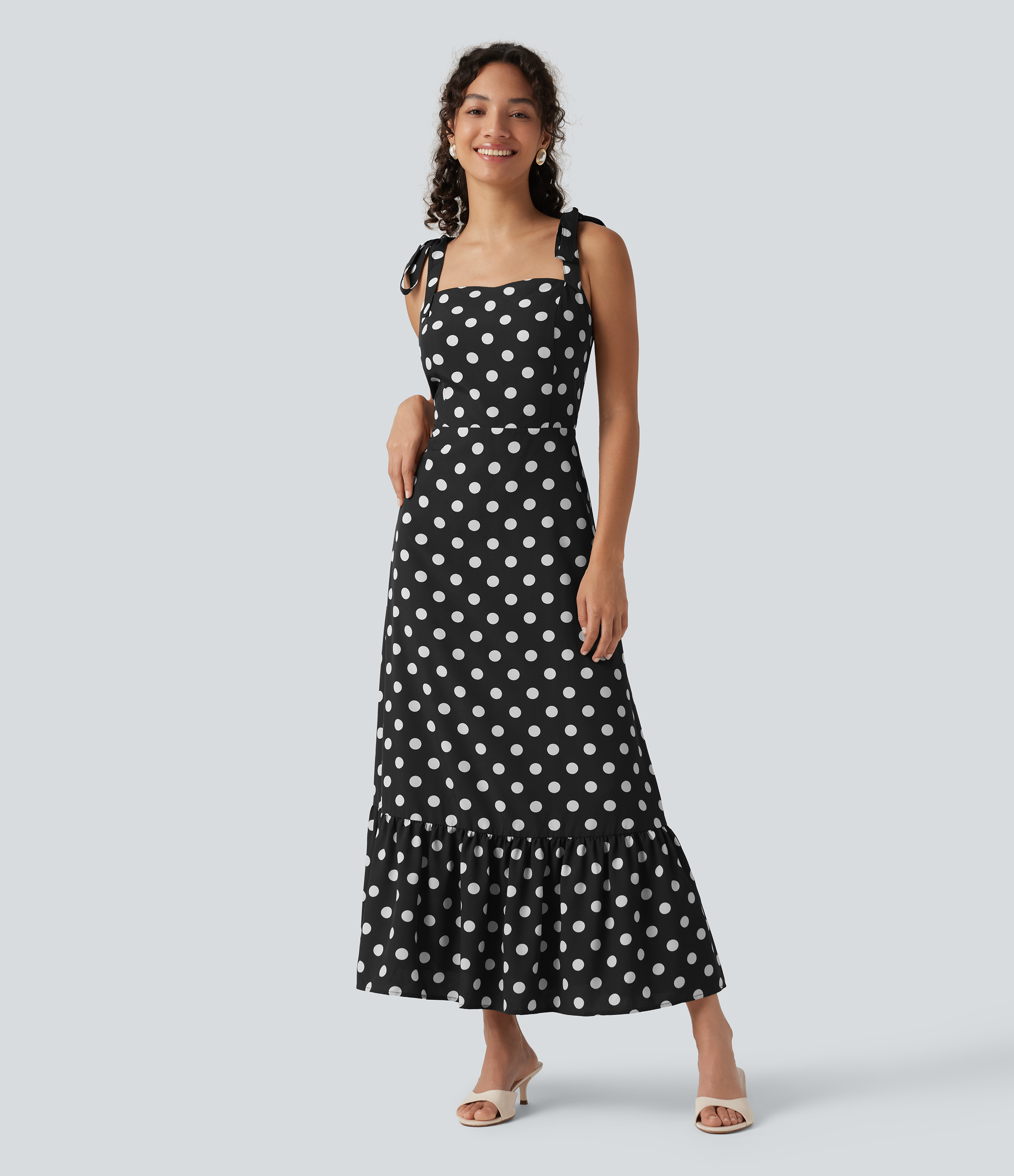 Square Neck Polka Dot Maxi Tank Dress