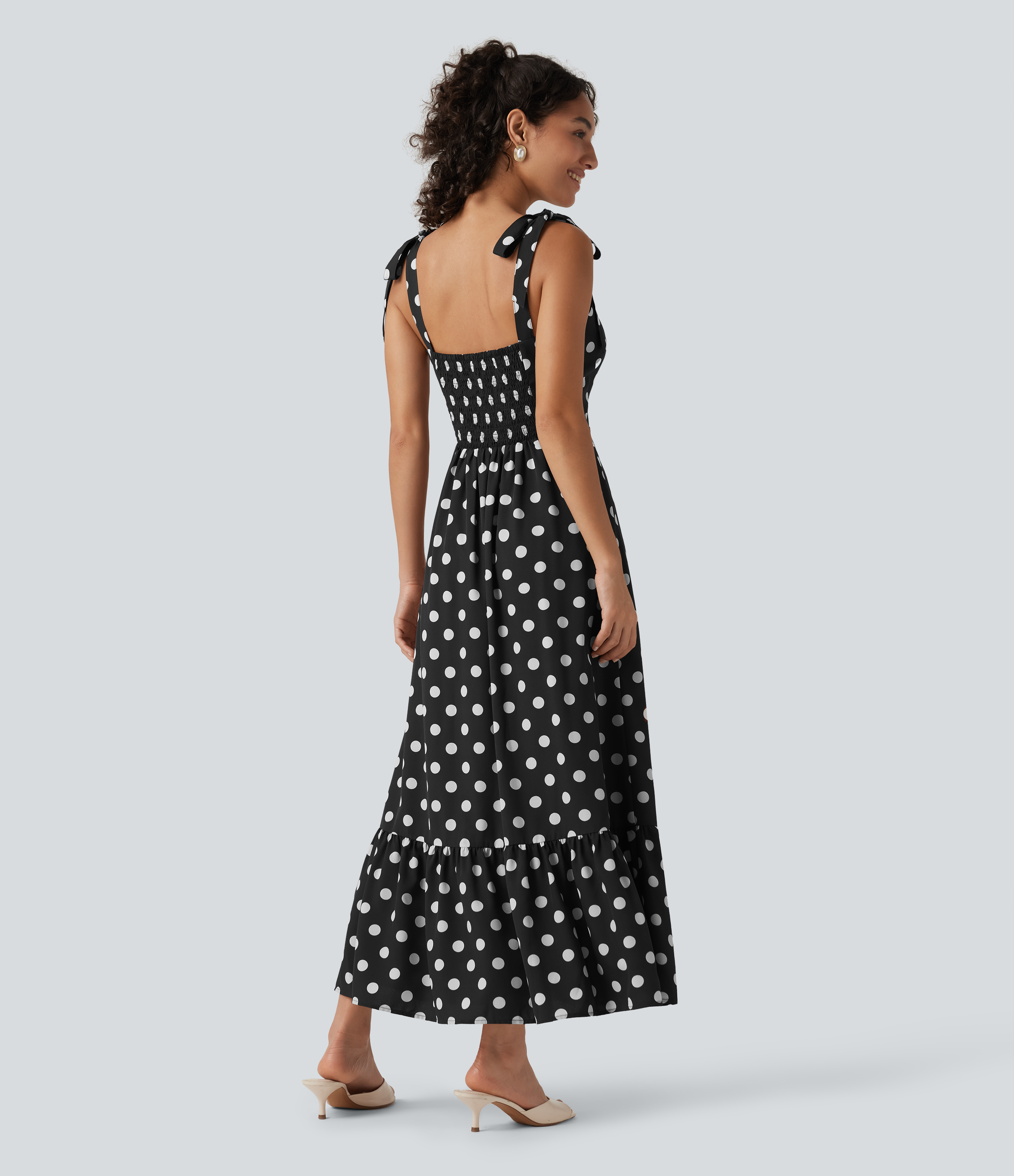 Black Polka Dots Square Neck Polka Dot Maxi Tank Dress / 2